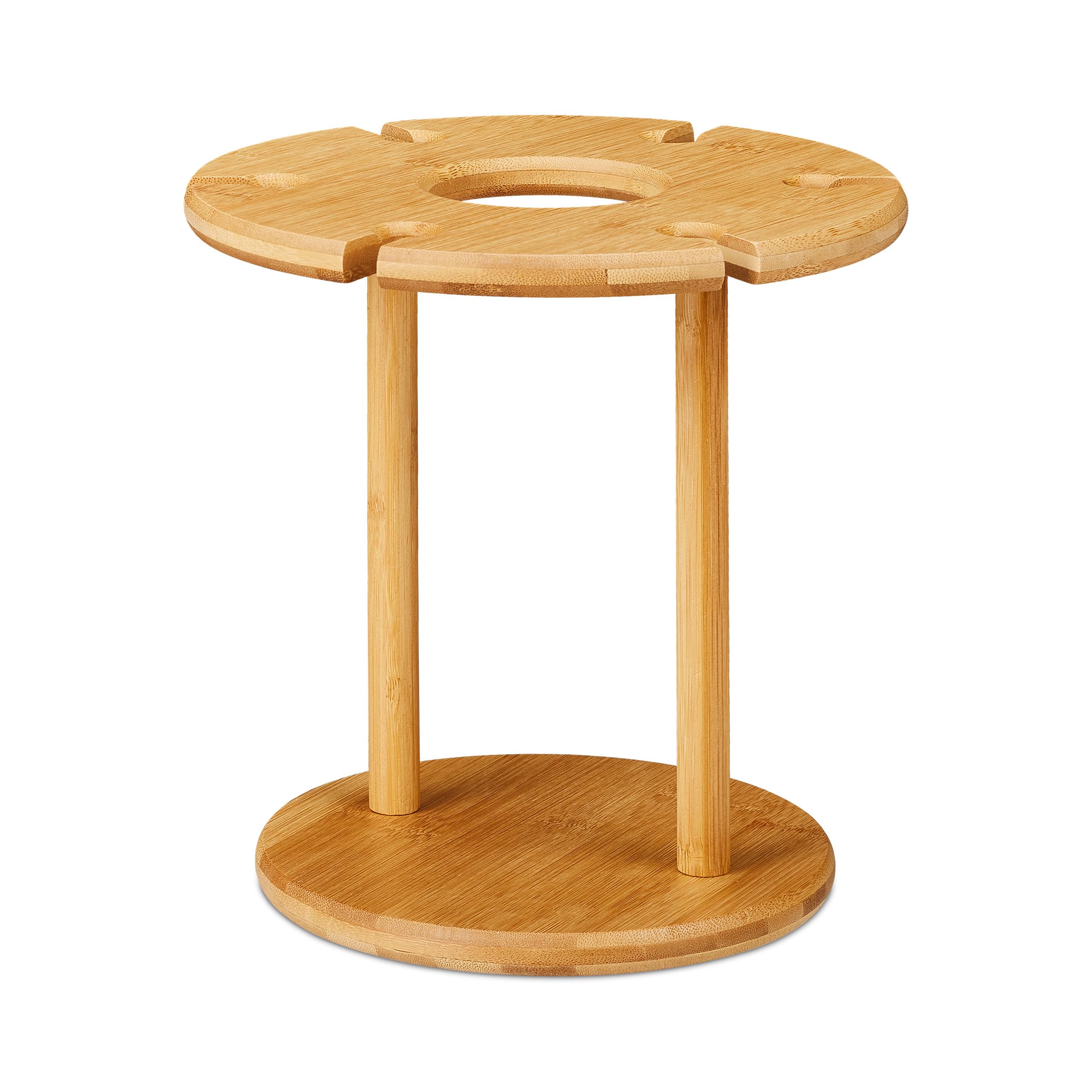 Relaxdays Porta Calici, in bambù, 6 Bicchieri da Vino (Non Inclusi), Rotondo Ø 25cm, Regalo, Bar, Portabottiglie, Marrone Naturale