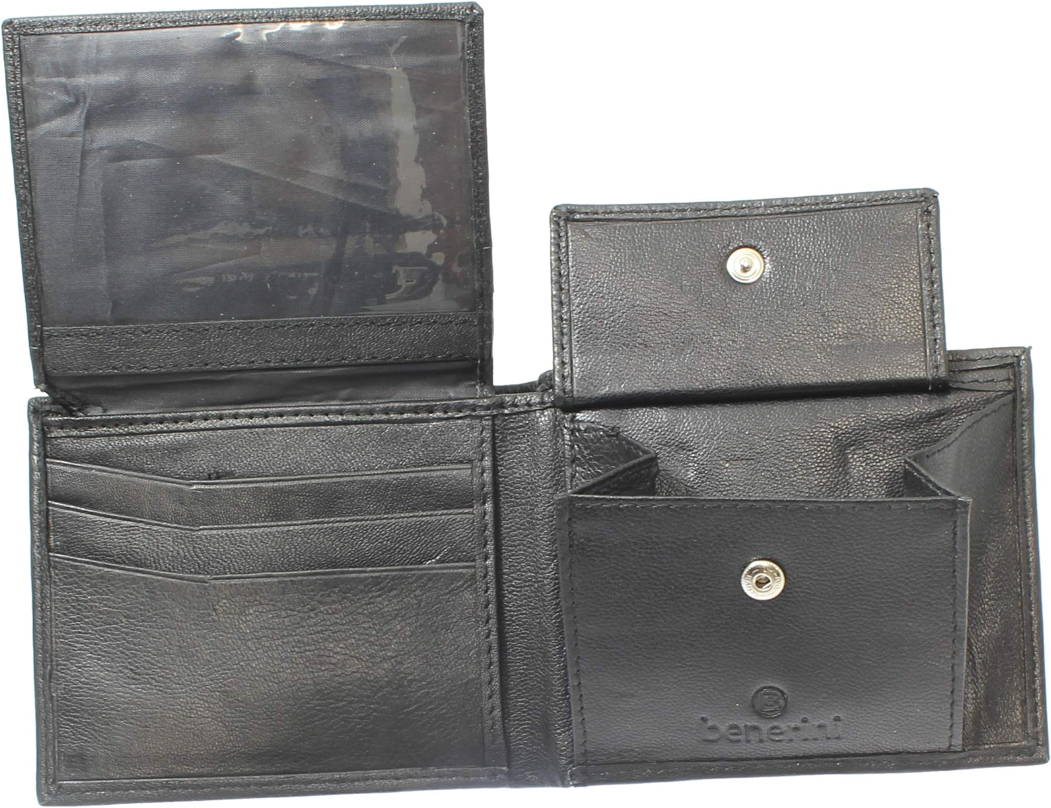 Men's Black Leather Wallet 6 Credit Cards 1 ID Card Coins Notes Traveller Purse
