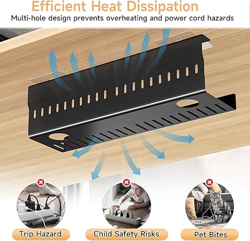 Miniatura 6 de Bandeja de organización de cables 2 en 1 debajo del escritorio, bandeja de cables de metal debajo de la mesa, organización de cables con 2 formas de