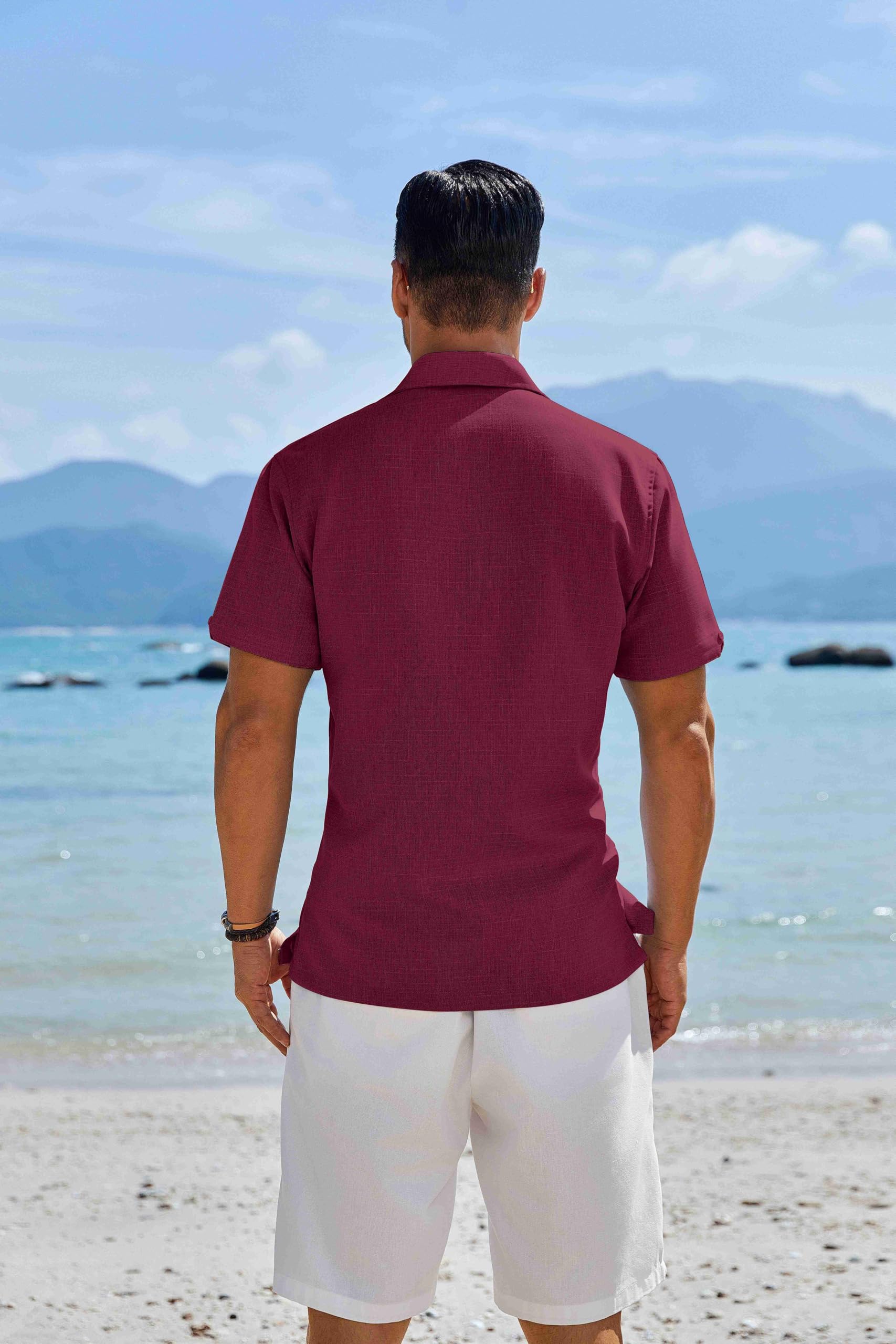 Coofandy Chemises à Manches Courtes avec Boutons pour Homme - Chemise d'été décontractée en Lin avec Poche