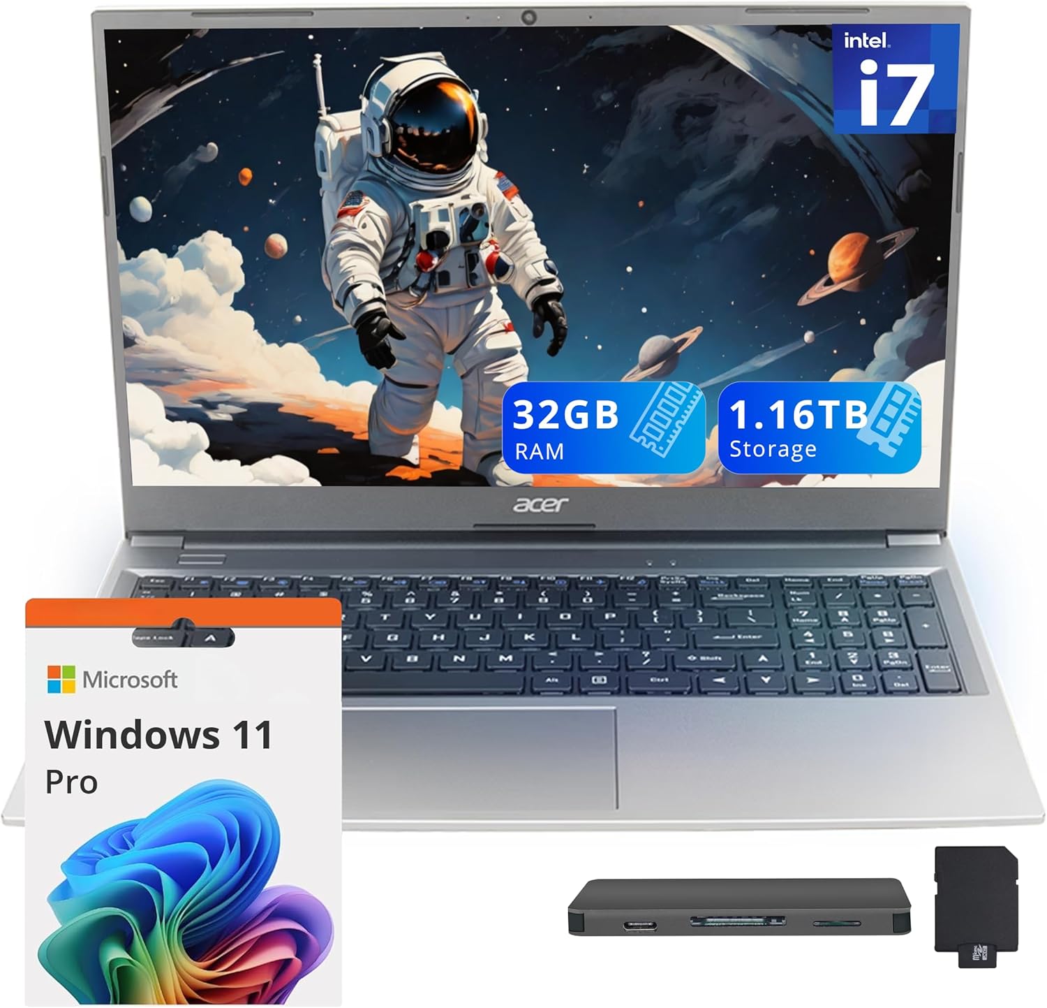 Acer Aspire Lite 15.6″ FHD Laptop, Intel i7-1255U, 32GB DDR4 RAM, 1.16TB Storage(1TB SSD+160GB Docking Station Set), Intel Iris Xe Graphics, Backlit Keyboard, 720p Webcam, Win 11 Pro, Gray