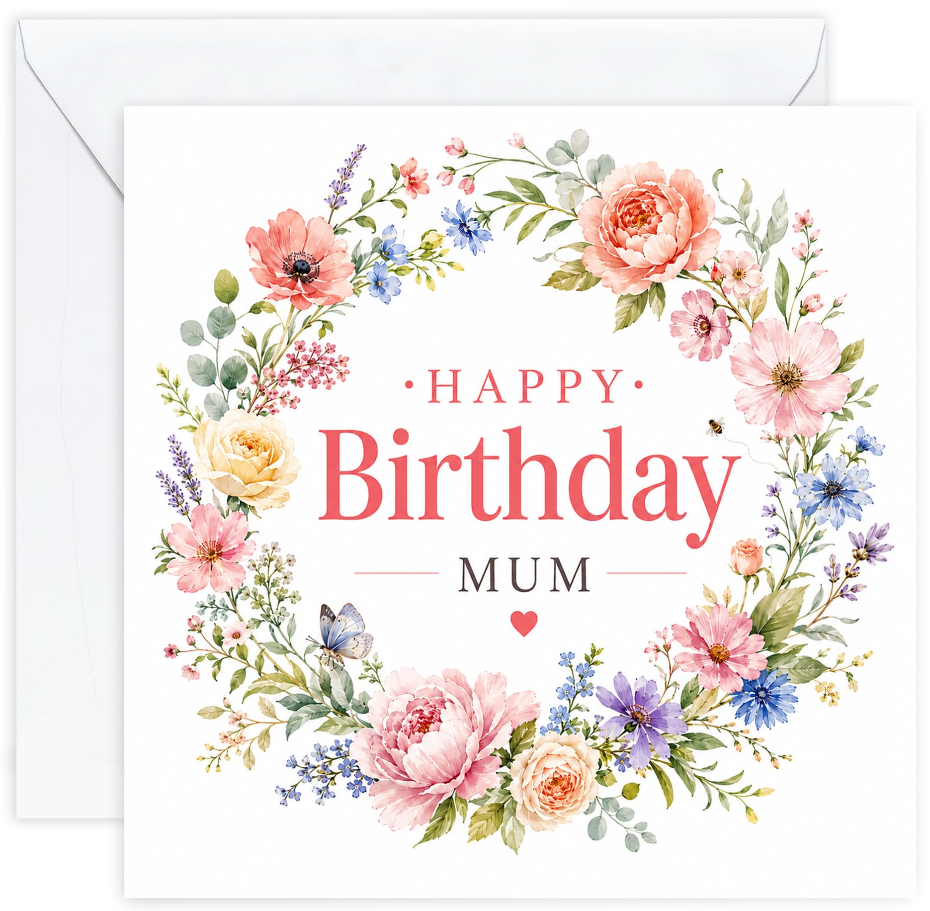 Personalised Mum Birthday Card | Birthday Card for Mum with Optional Printed Inside Message | Premium 350gsm Square Card with White Envelope (Design 06)
