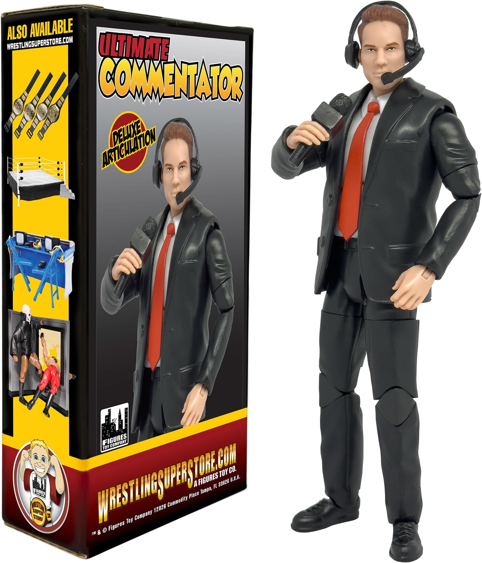 Ultimate Commentator Announcer with Deluxe Articulation for WWE & AEW Wrestling Action Figures