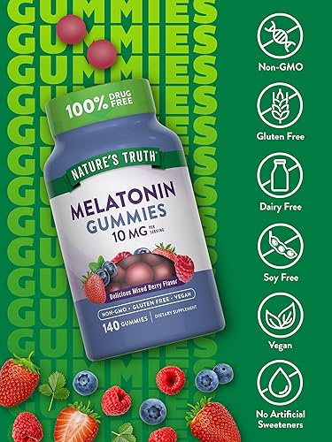 Miniatura 3 de Nature's Truth Gomitas de melatonina  10 mg  140 unidades  Sabor a bayas  Suplemento vegano, sin OMG y sin gluten para adultos