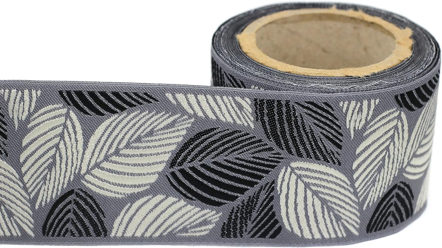 3.8 Yard Spool 2.7" Black & White Tropical Leaves Drapery Trim Jacquard Ribbon for Your Drapes Curtains Drapery Banding Trim Tape V5 196