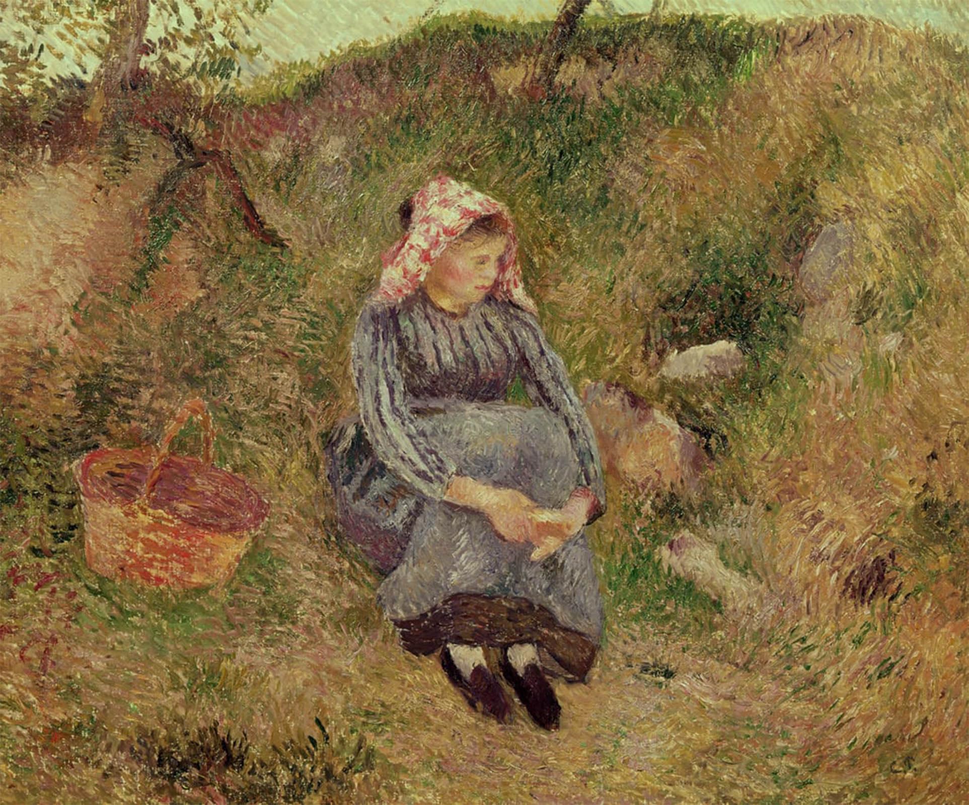 ARTXLXXBN Famous Painting Canvas Artwork Graffiti Print Seated Peasant Girl by Camille Jacob Pissarro Portrait Canvas Image for Home Decor 60x90cm