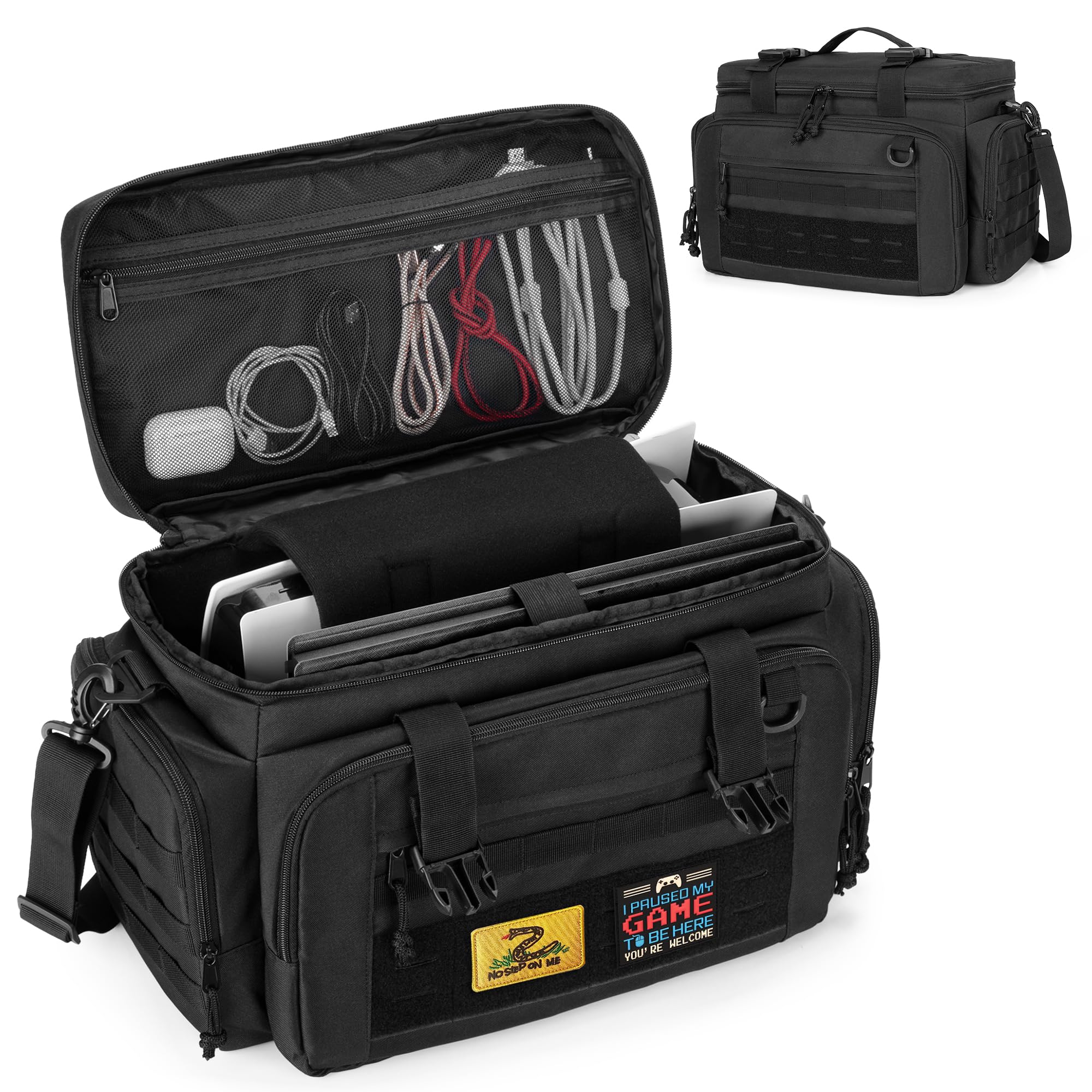 Tactical Carrying Case Compatible with PS5 Console Travel Console Carry Bag with Various Pockets for 15 6 Laptop
