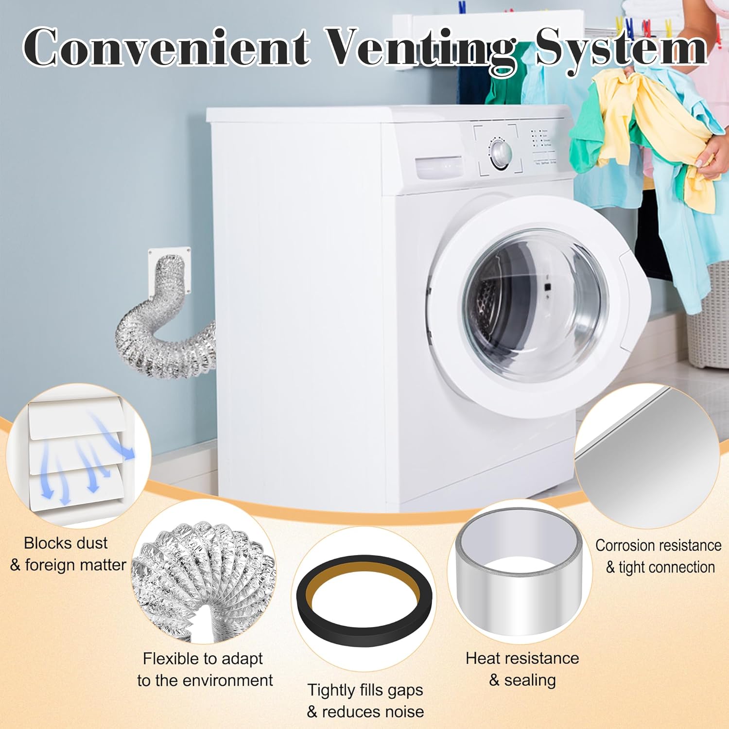 4 Inch Dryer Vent Kit Through Wall with Hose/Duct Connector/Wall Plate, Dryer Vent Hose Connector Wall Ducting Kit for Bathroom Ventilation Fans Exhaust,Ceiling Washer Air Circulation Coldairsoap