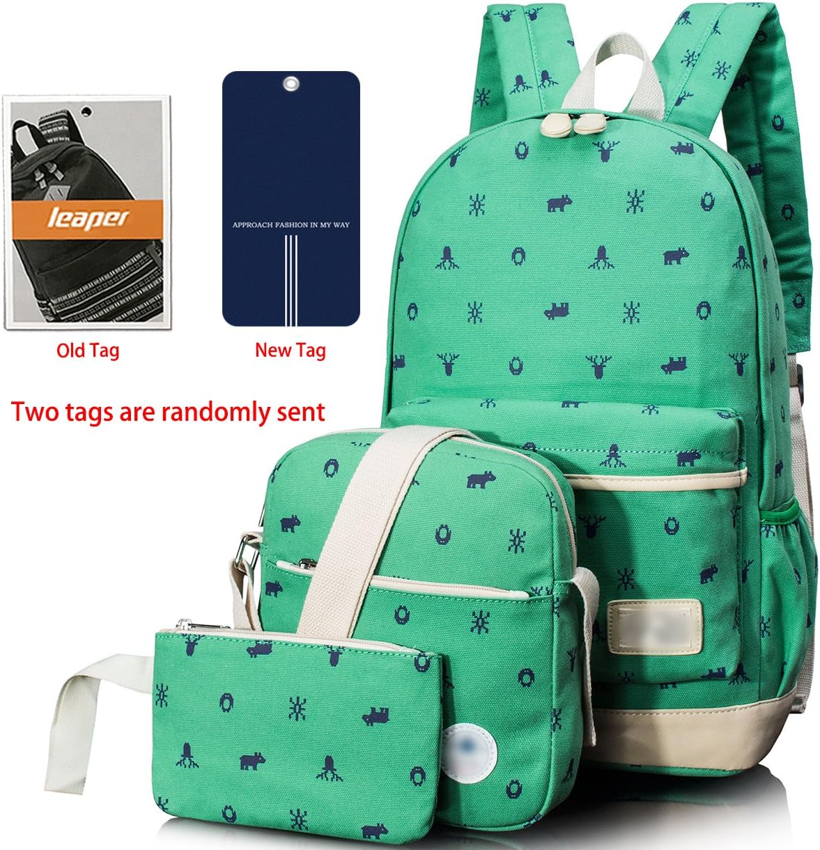 Leaper Cute Deer Canvas Backpack Shoulder Bag Pencil Bag Green