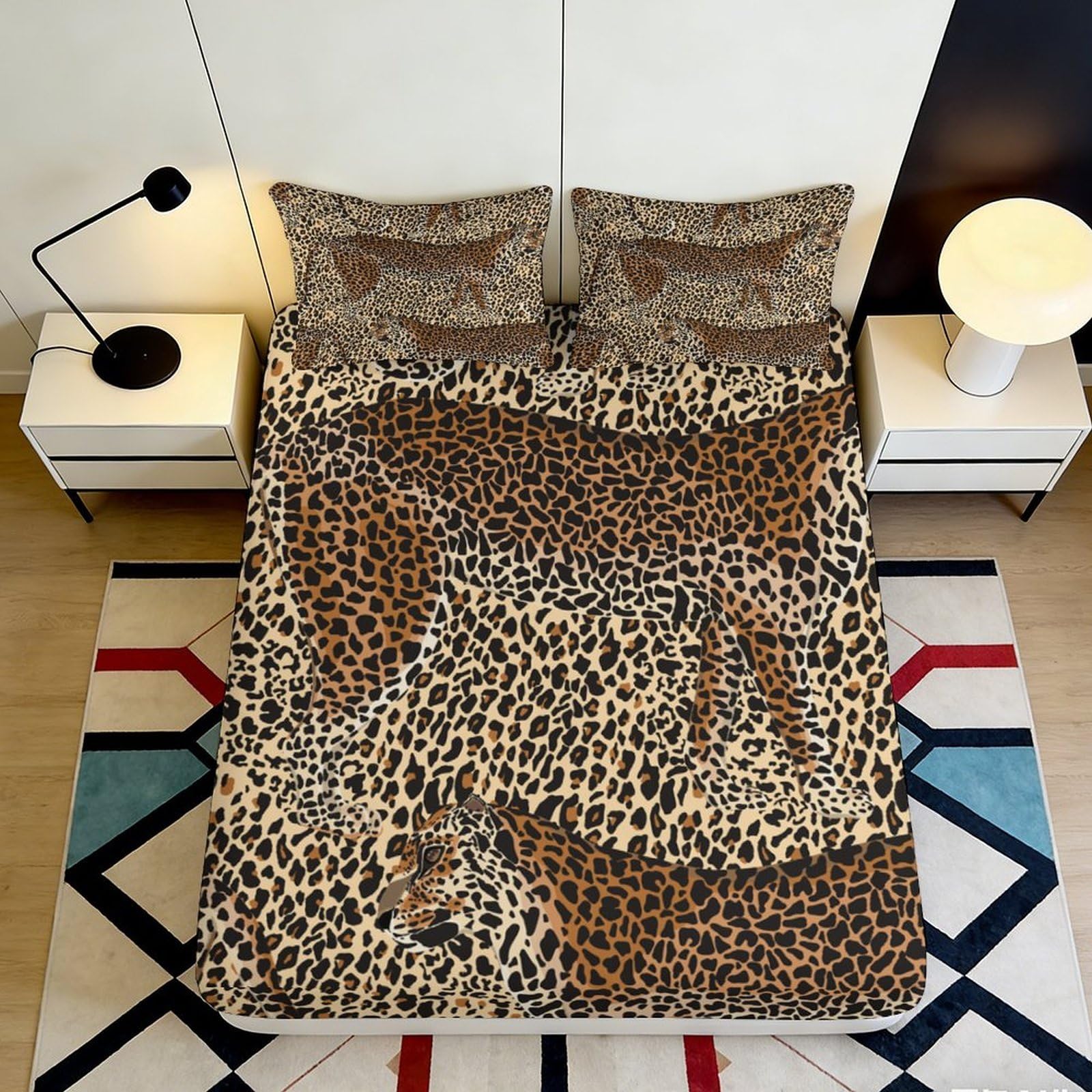 Dhbaneiok Style-1 3D Printed Leopard Skin Fitted Sheet Microfiber Soft Brown Animal Print Mattress Cover For Bedroom Guest Room Dorm Decor 90X200x25cm