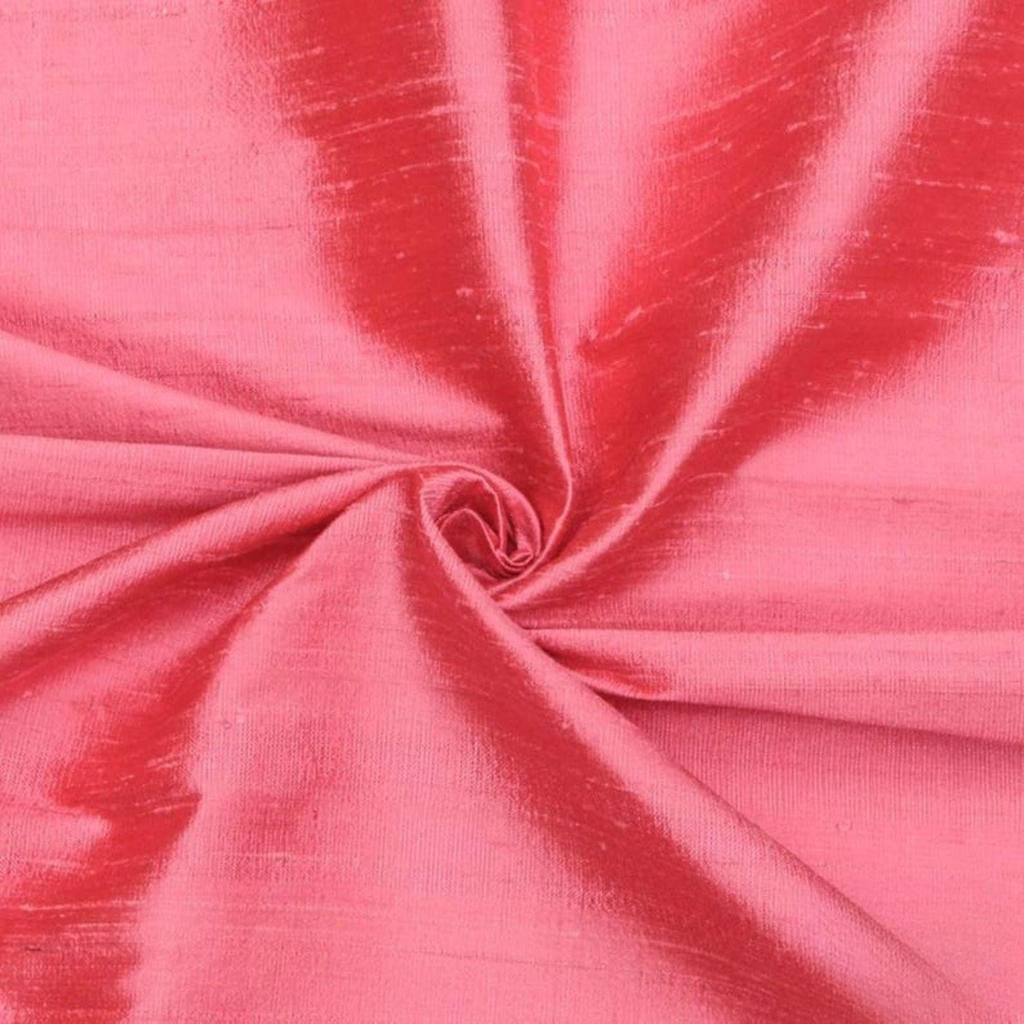 Fabric Mart Direct Coral Pink 100% Pure Silk Dupioni Fabric By The Metre, 2 Continuous Metres 104 cm Width Pure Raw Silk Solid Color Pink Wholesale Silk Upholstery Fabric for Curtains Bridal Dress — image 1