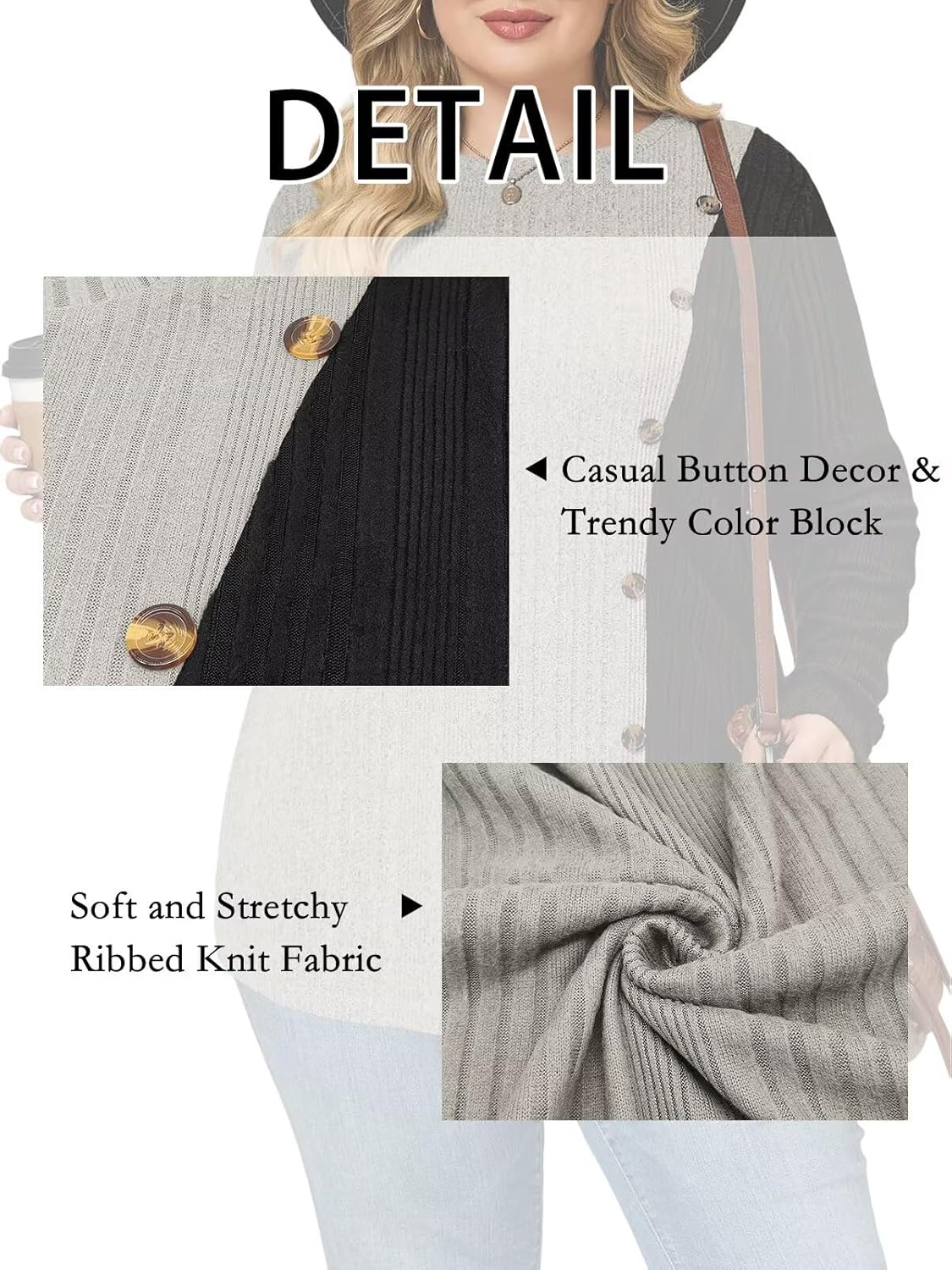 Womens Plus Size Sweaters Cute Crewneck Tops Casual Long Sleeve Pullover Loose Fit Ribbed Knit 2025 Shirts XL Oatmeal - Image 5