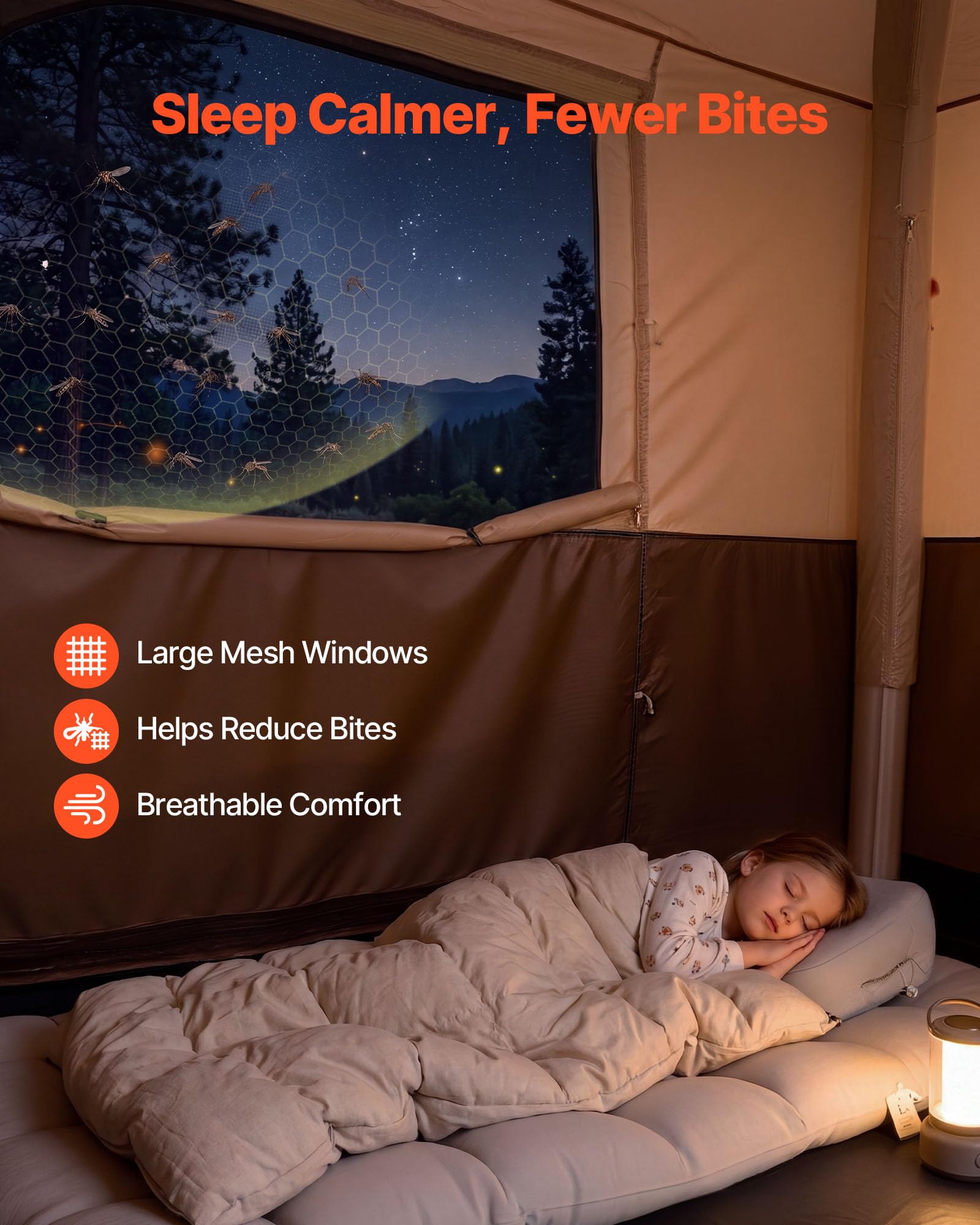 VEVOR Campingzelt 8 Personen, Aufblasbares Familienzelt mit Wiederaufladbarer Pumpe, TPU-Luftschlauch & 4 Netzfenstern, Kabinenzelt mit Tragetasche für Familien-Camping & Wandern, Beige