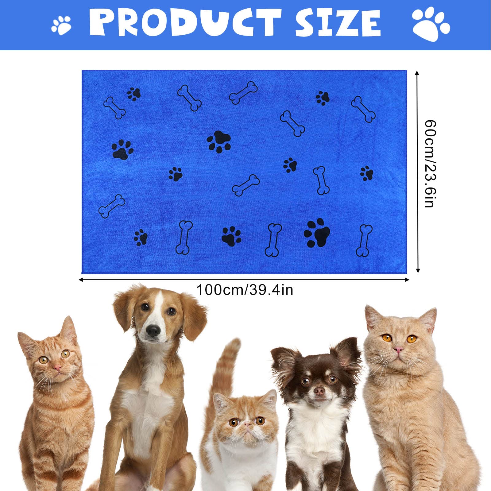 Chumia 4 Stück Hundehandtücher zum Trocknen von Hunden, Welpen, Handtuch, Mikrofaser, saugfähiges Handtuch, Haustier-Badezubehör, Dusche (dunkelblau, 60x100 cm)
