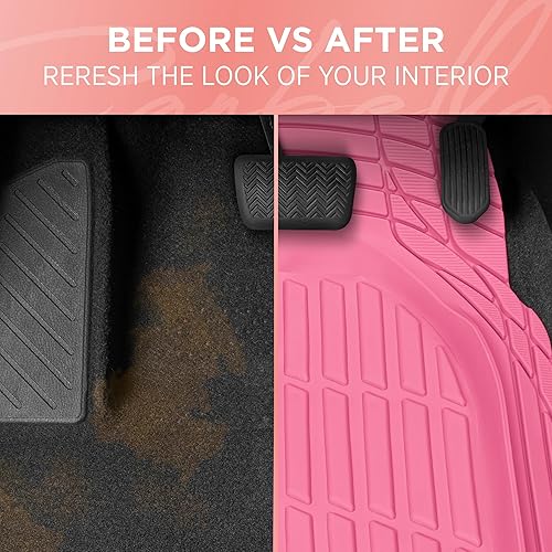 Miniatura 12 de CARBELLA Alfombrillas de goma de 4 piezas para automóvil, borde universal para adaptarse a todo tipo de clima, accesorios de automóvil rosa para