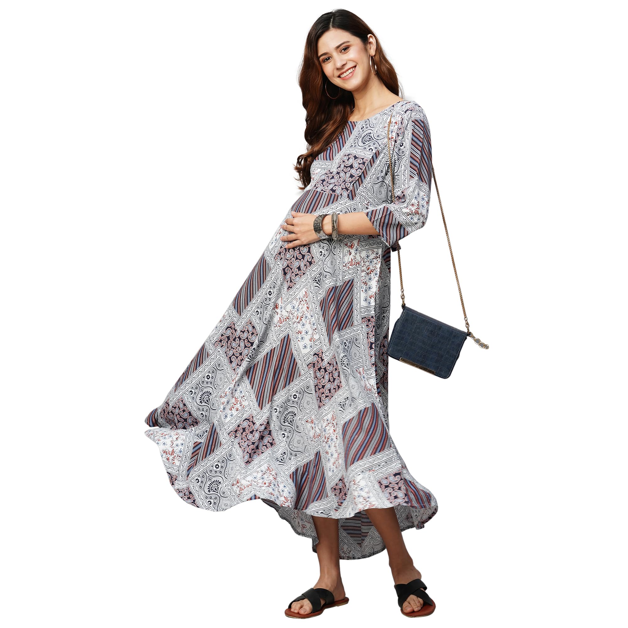 Women's Rayon Maternity Dress/Pregnancy Dress/Easy Breastfeeding Dress/Western Dress with Zippers for Nursing Pre and Post Pregnancy