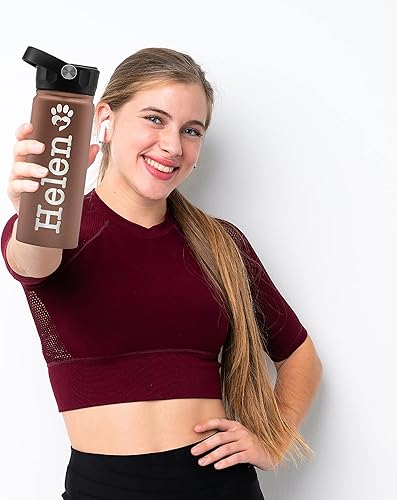 Vista 14 de Be Burgundy Botella de agua personalizada con tapa de popote y nombre grabado, 40 onzas, 20 iconos, 20 fuentes, 8 colores, regalos para ella