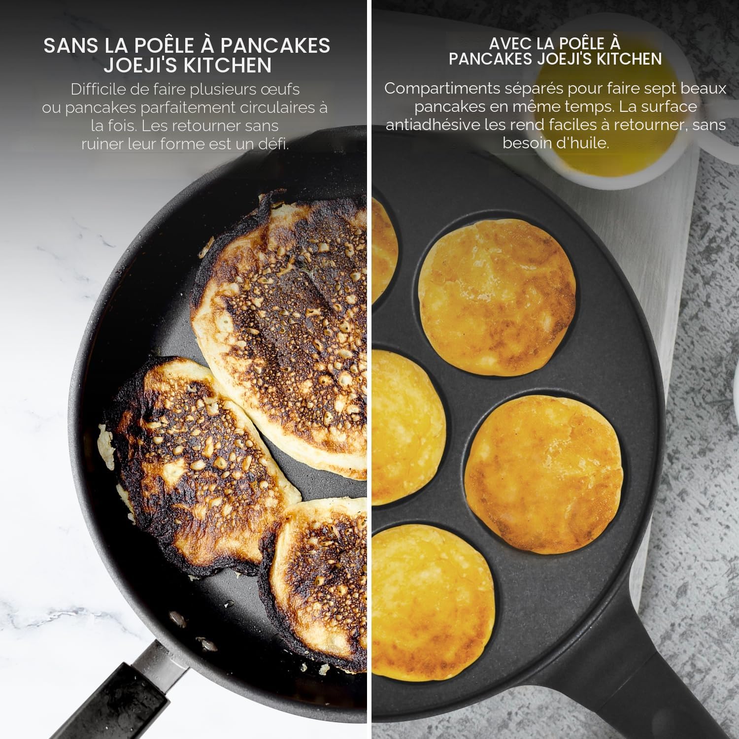 joeji's Kitchen Poêle à Crêpe Pancakes Blinis - 7 trous en Aluminium Antiadhésif - Poele a Crepe induction ou gaz de 26,5 cm - Poêle à Frire pour Mini Pancakes Crêpes blinis œufs