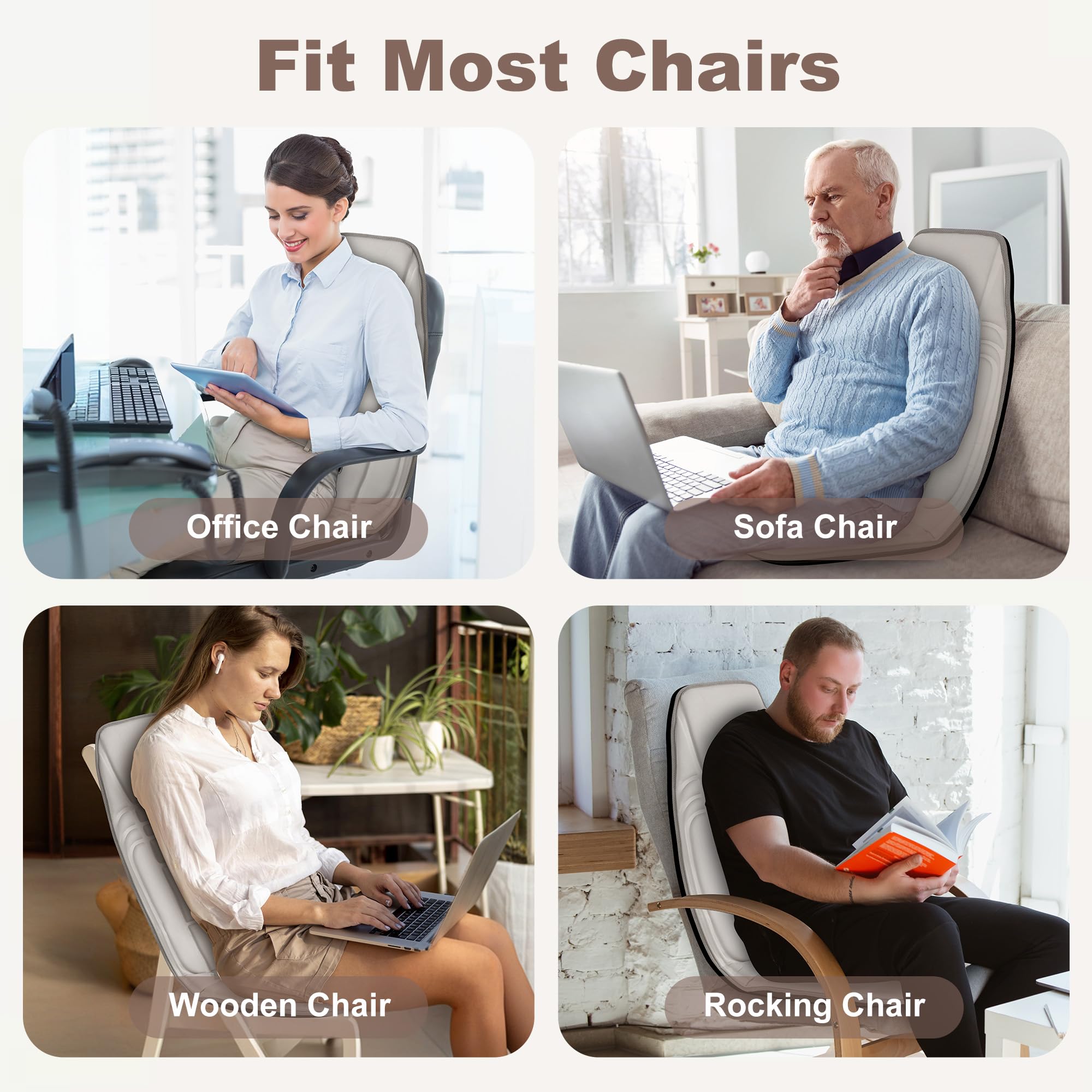 Snailax Funda de Masaje para Asiento con Calor y vibración, 10 Motores de vibración, Almohadilla de Masaje para Espalda y Cuello, masajeador de Espalda para el hogar y la Oficina, Beige