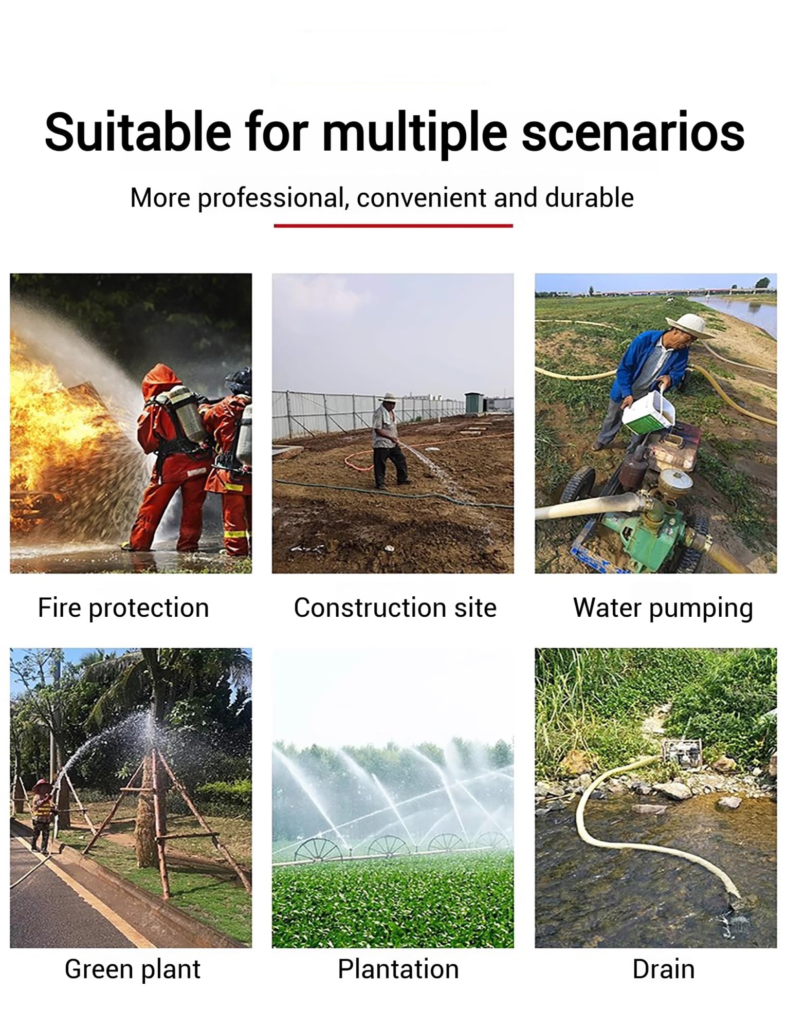 Manguera de descarga plana, Manguera contra incendios for transferencia de agua con 1-12 pulgadas diámetro interior y 20 o 30 metros longitud(1181in,2in)