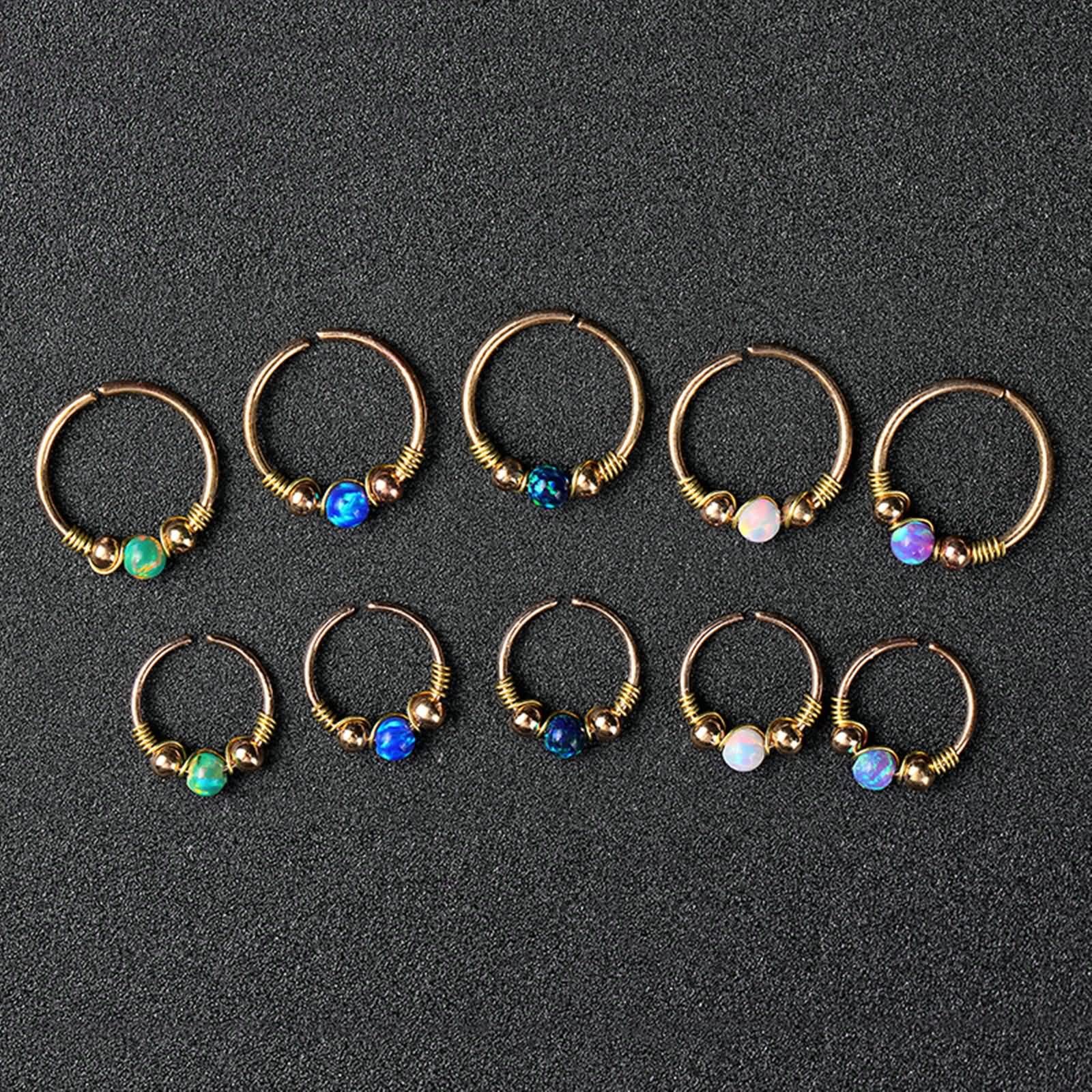 Nasenpiercing 10Pcs,20 Gauge Nasenpiercing 0.8mm Lippenpiercing Edelstahl Rund mit Opal 8/10mm Nasenring Silber
