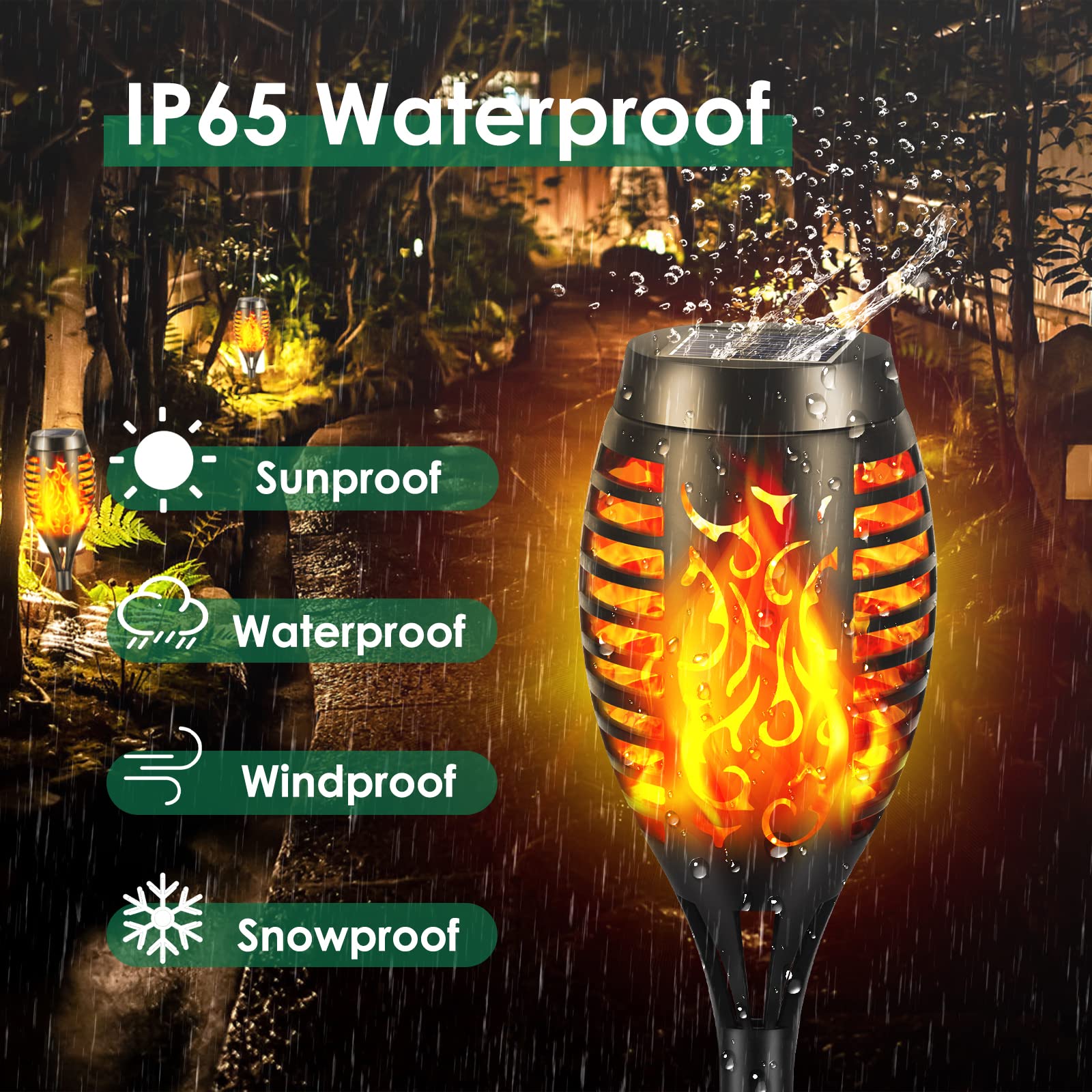 YAZEKY Lumières Flamme Solaire Exterieure,4 Pièces 12 LED Lampe Solaire Flamme Torche Jardin Exterieur Étanche IP65,Lumiere Torche Solaire avec Flammes Réalistes pour Décor,Jardin,Patio,Chemins,Cour - 5