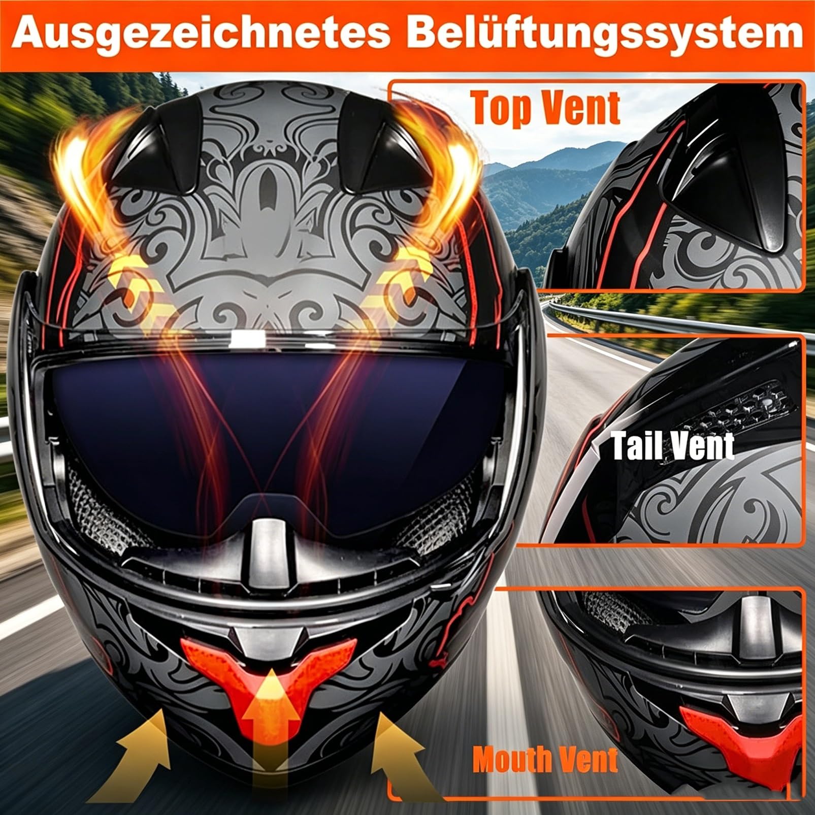 Kask Motocyklowy Szczękowy, [Aero Stratos] Uszczelnienie Akustyczne, ECE 22.06 DOT, Podwójna Wizjera dla Cruiser Street Bike