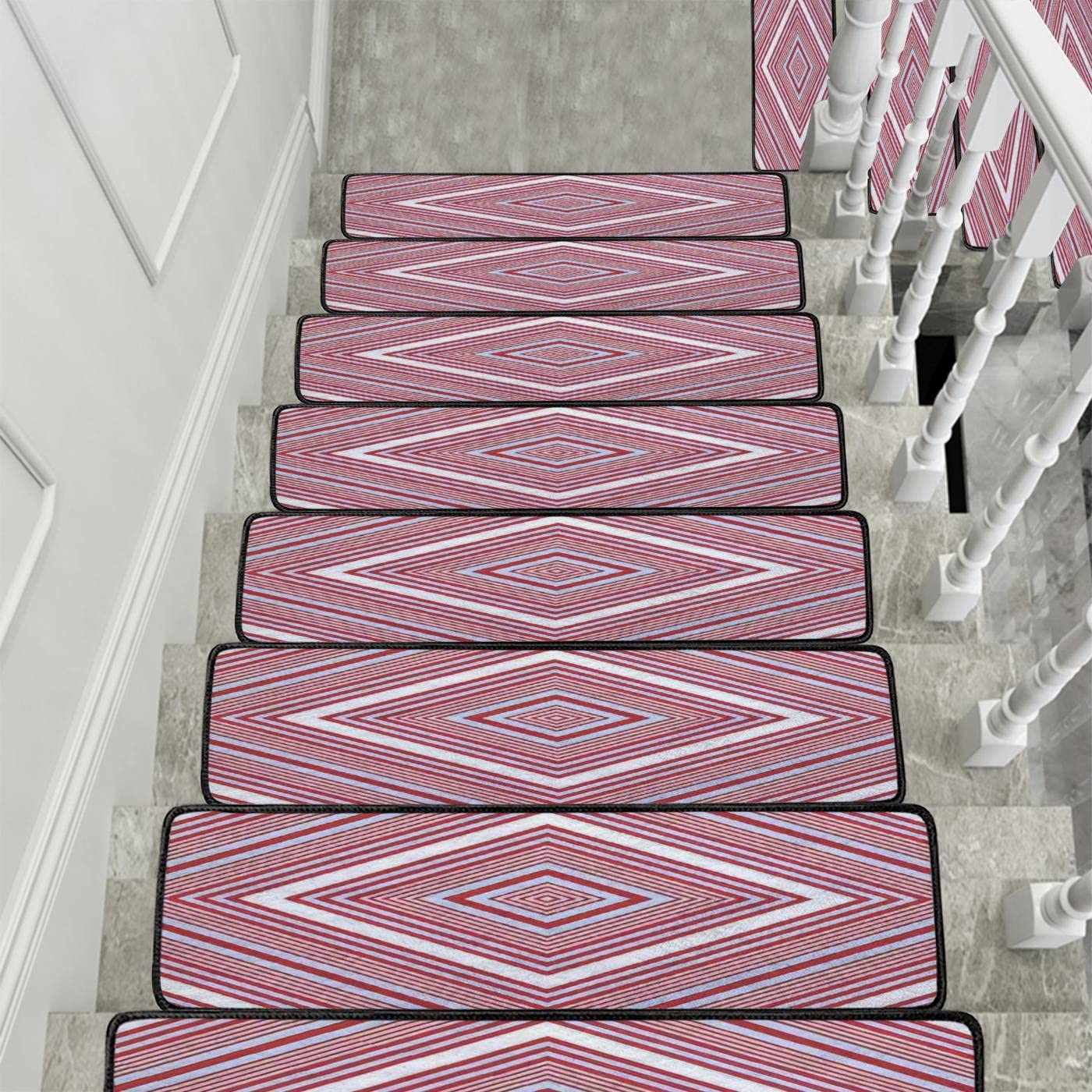 Stair Treads Carpet Red Argyle Striped Seamless Suitable for Fashion