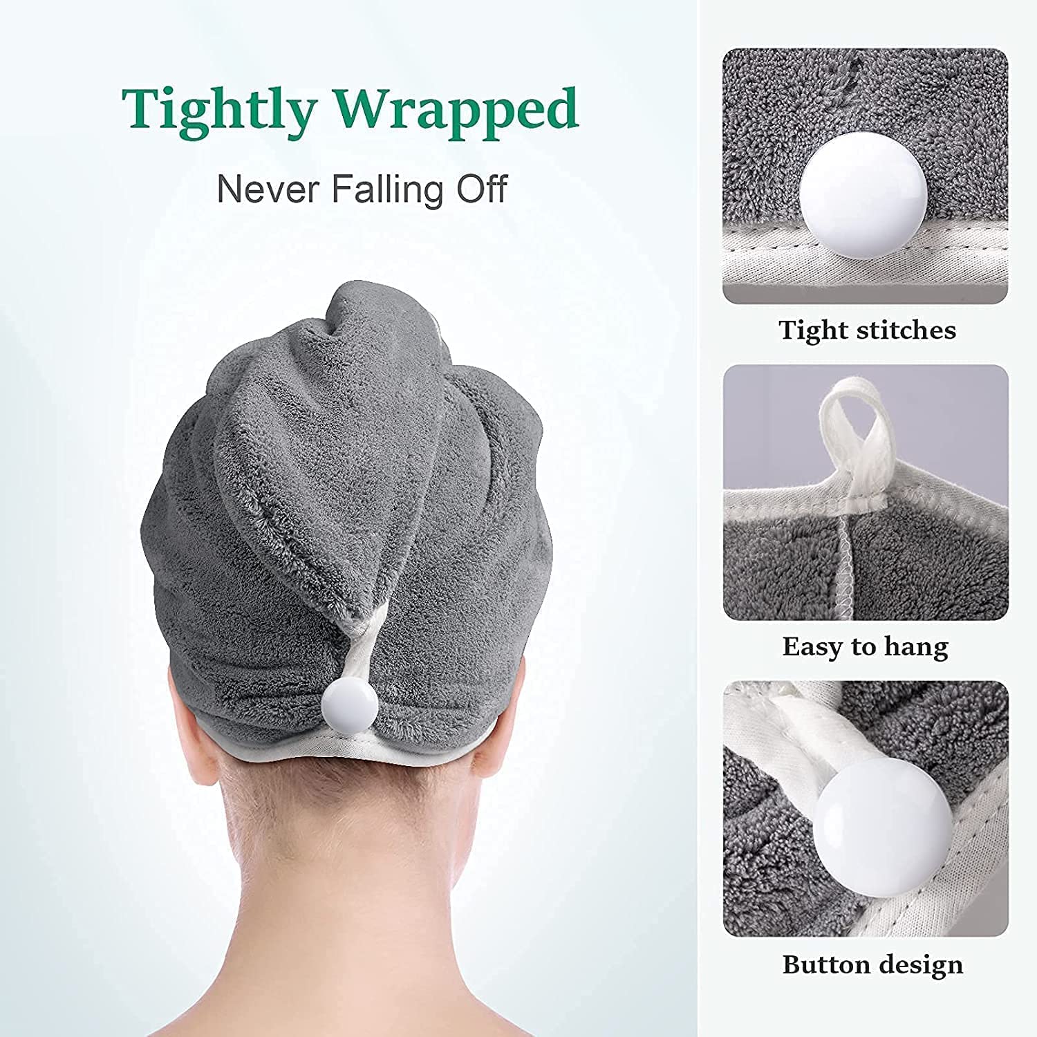 PREZONE Hair Towel Wrap for Women (Pack of 2) | Quick-Dry Microfiber Hair Turban with Elastic Loop | Super Absorbent Hair Drying Towel for Ladies & Girls Multi Colour 3