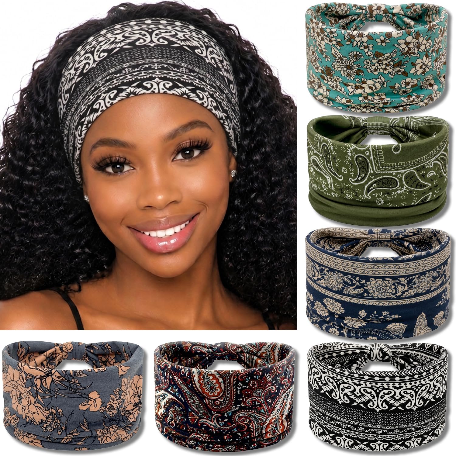 Wide Headbands for Women's Hair, Fashion Knotted Head Bands for Adult Women Hair Accessories, 6PCS (Boho)