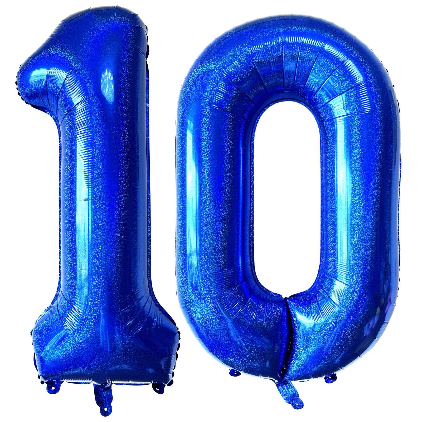 Blue 10 Number Balloons 40 Inch Giant Laser Navy Blue 10 Helium Balloons for 11th Boys Birthday Party Supplies 10th Anniversary Events Decorations