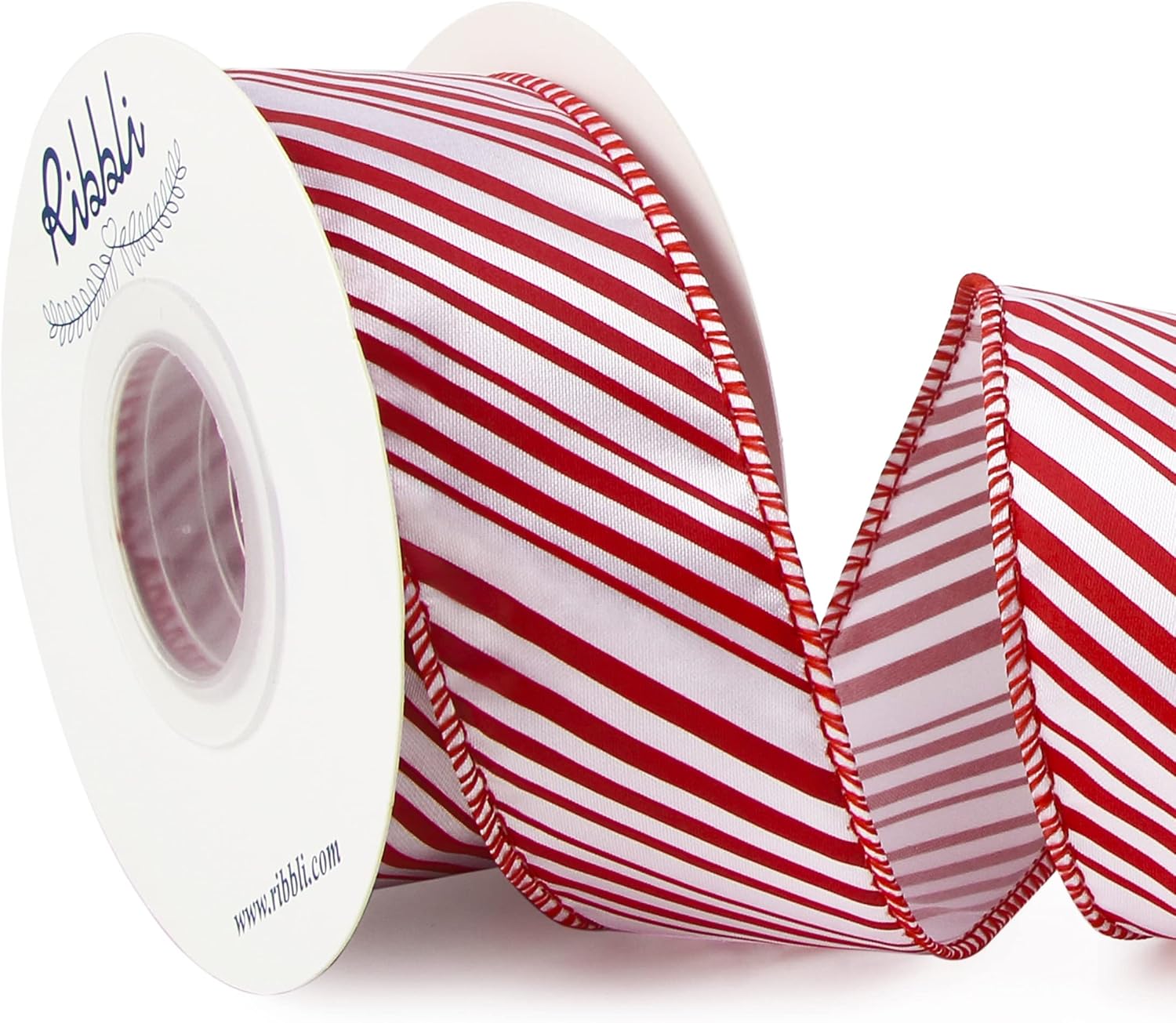 Ribbli Candy Cane Ribbon Red and White Stripe Wired Satin,1-1/2 Inch x Continuous 10 Yard,Peppermint Stripe Christmas Ribbon for Big Bow, Wreath,Tree Decoration, Outdoor Decoration (Pack of 2)