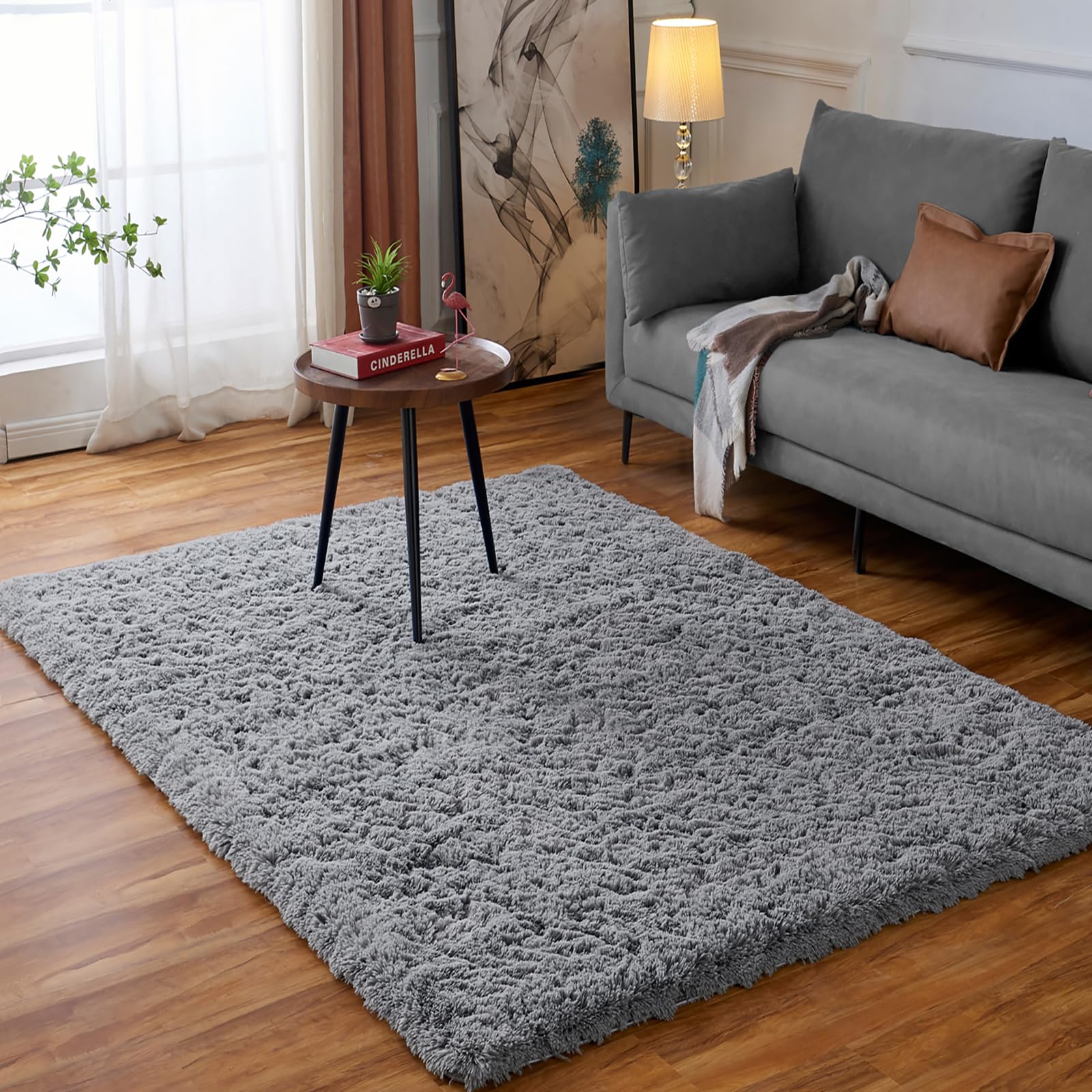 Ceneco Large Rug,Grey Rugs Living Room,Fluffy Area Rugs,Washable Non-Slip Shaggy Carpet for Bedroom,High Pile Carpet for Bedside,Kids Room,Lounge,Office(Grey, 140x200 cm) — image 1
