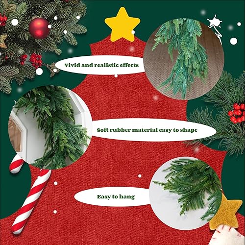 Miniatura 3 de Guirnalda de pino Norfolk de tacto real de 9 pies, guirnalda de Navidad artificial verde para decoración de chimenea, chimenea, ventana, decoración