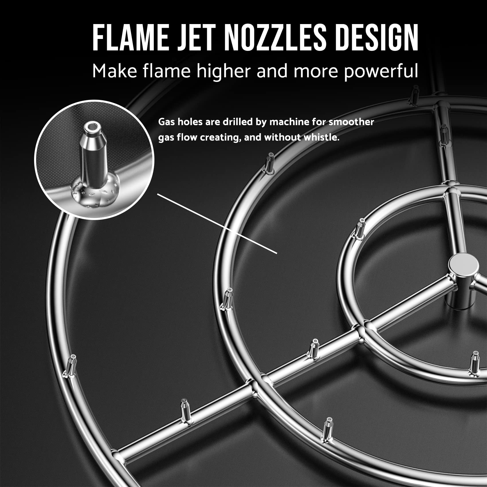 Skyflame Braciere Rotondo In Acciaio Inox 304 – Bruciatore A Doppio Anello Da 90cm, Alta Fiamma Per Fuoco Da Giardino A Gas Naturale O Propano - 5