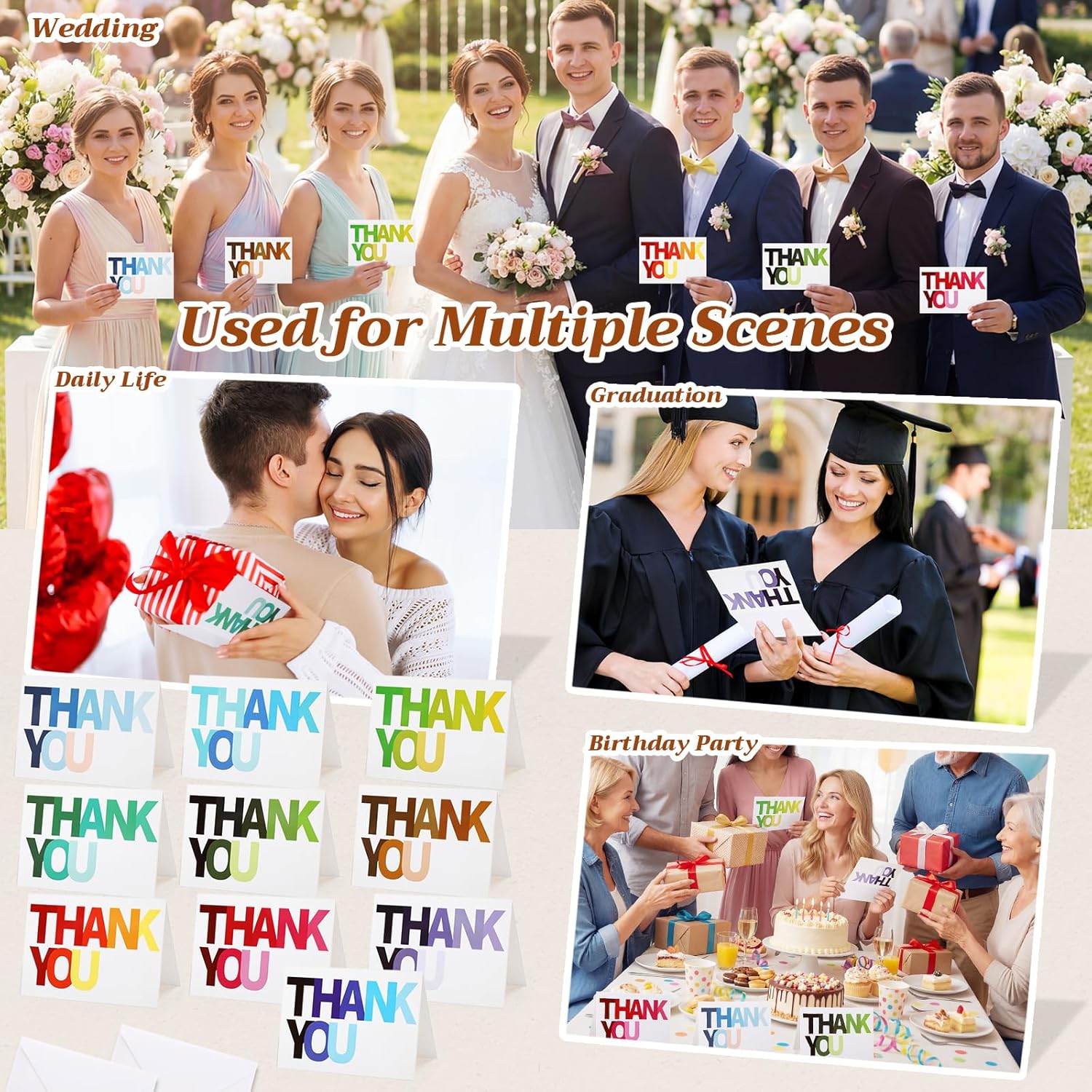 Gueevin 120 Pcs Thank You Cards with Envelopes & Stickers Bulk 3.5x5 Inch Greeting Blank Cards 10 Colorful Ombre Font Designs Thank You Notes for Business, Graduation, Wedding, Birthday Party Supplies