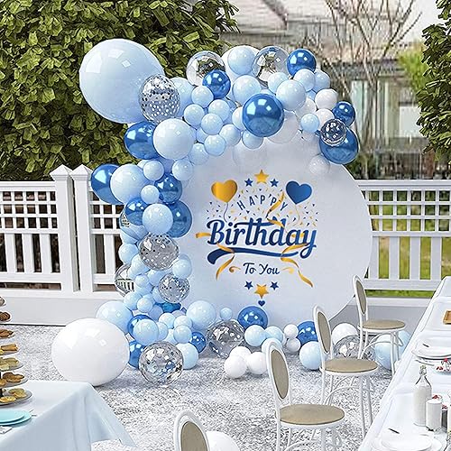 Miniatura 6 de Kit de guirnalda de globos azules y blancos, paquete de 107 globos de diferentes tamaños, globos de látex de confeti azul claro y blanco plateado