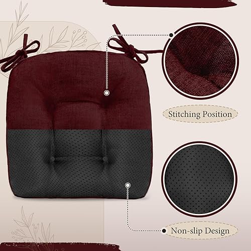 Miniatura 3 de Cojines para sillas de comedor, 17 x 17 pulgadas, antideslizantes, para sillas de cocina con lazos ajustables, cojines de espuma viscoelástica para