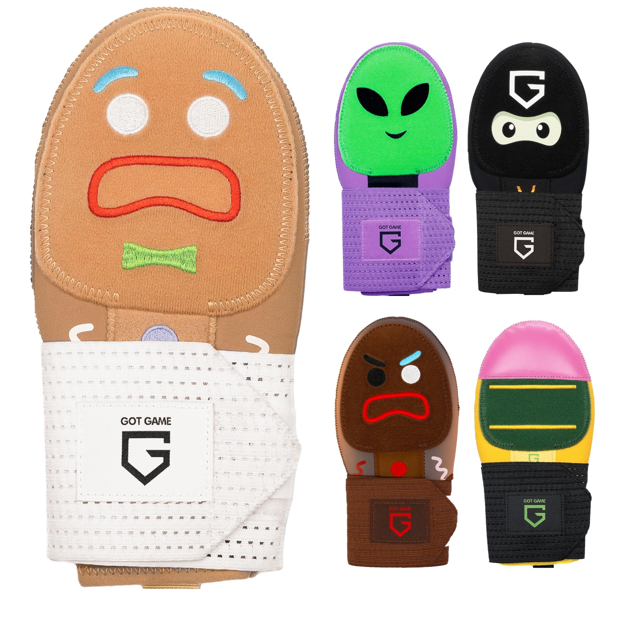 Got Game Baseball Sliding Mitt - Youth and Adult Sizes - Drippy Drip Accessory Gingerbread Man, Ice Cream, Alien, Ninja, Pencil, Cowboy (Gingerbread Man, Youth)