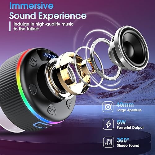 Miniatura 8 de Ducha con altavoz, caja de música Bluetooth con espectáculo de luz RGB con estéreo 8H, altavoces vibrantes para baño
