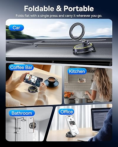 Miniatura 9 de Baseus Magsafe - Soporte de teléfono con ventosa magnética de 119 libras para automóvil, soporte de teléfono celular plegable ajustable de 720 con