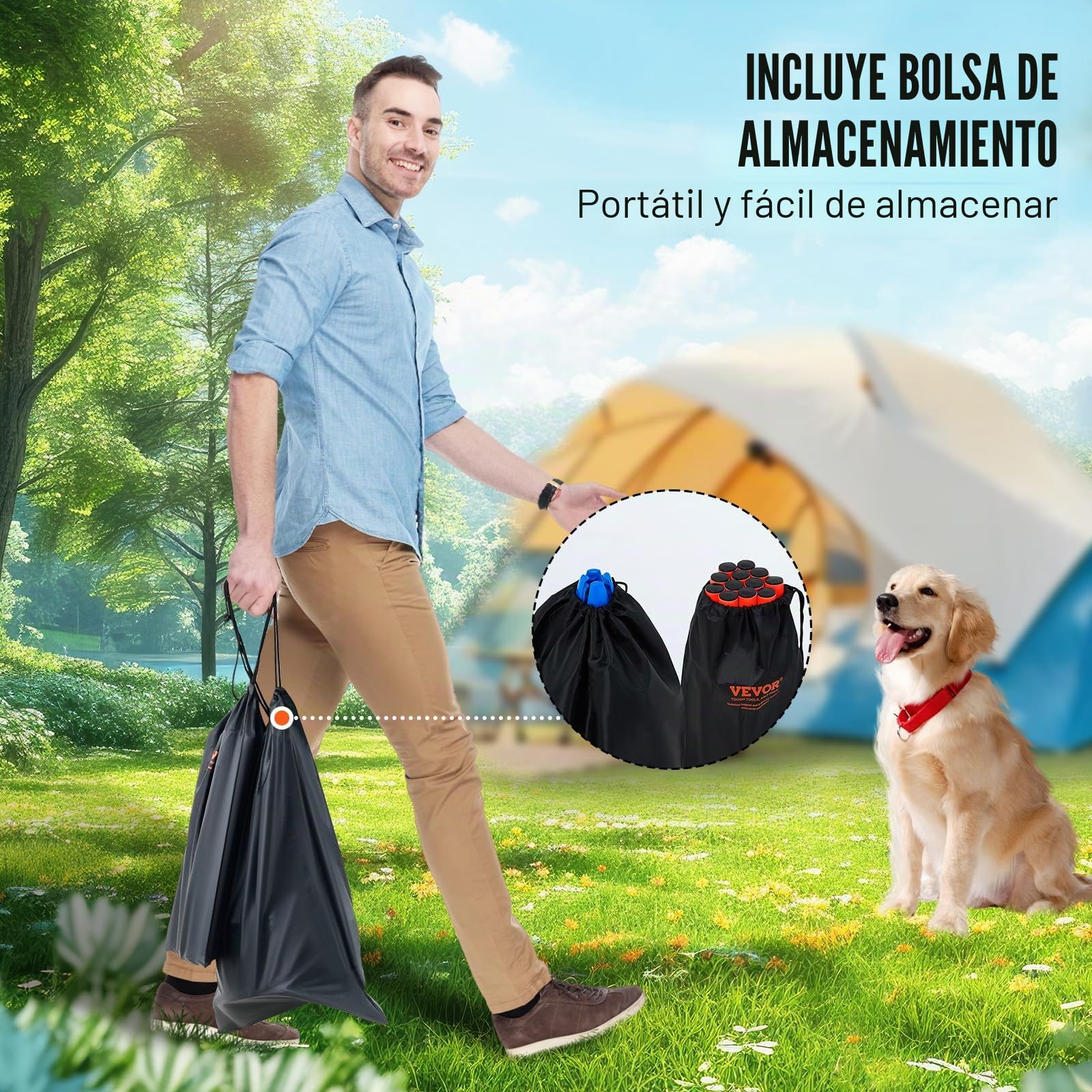 VEVOR Equipo de Entrenamiento de Agilidad para Perros 6 Piezas Carrera de Obstáculos para Cachorros con 12 Conos 6 Varillas de Agilidad Barra Transversal Ajustable en Altura Bolsa de Almacenamiento