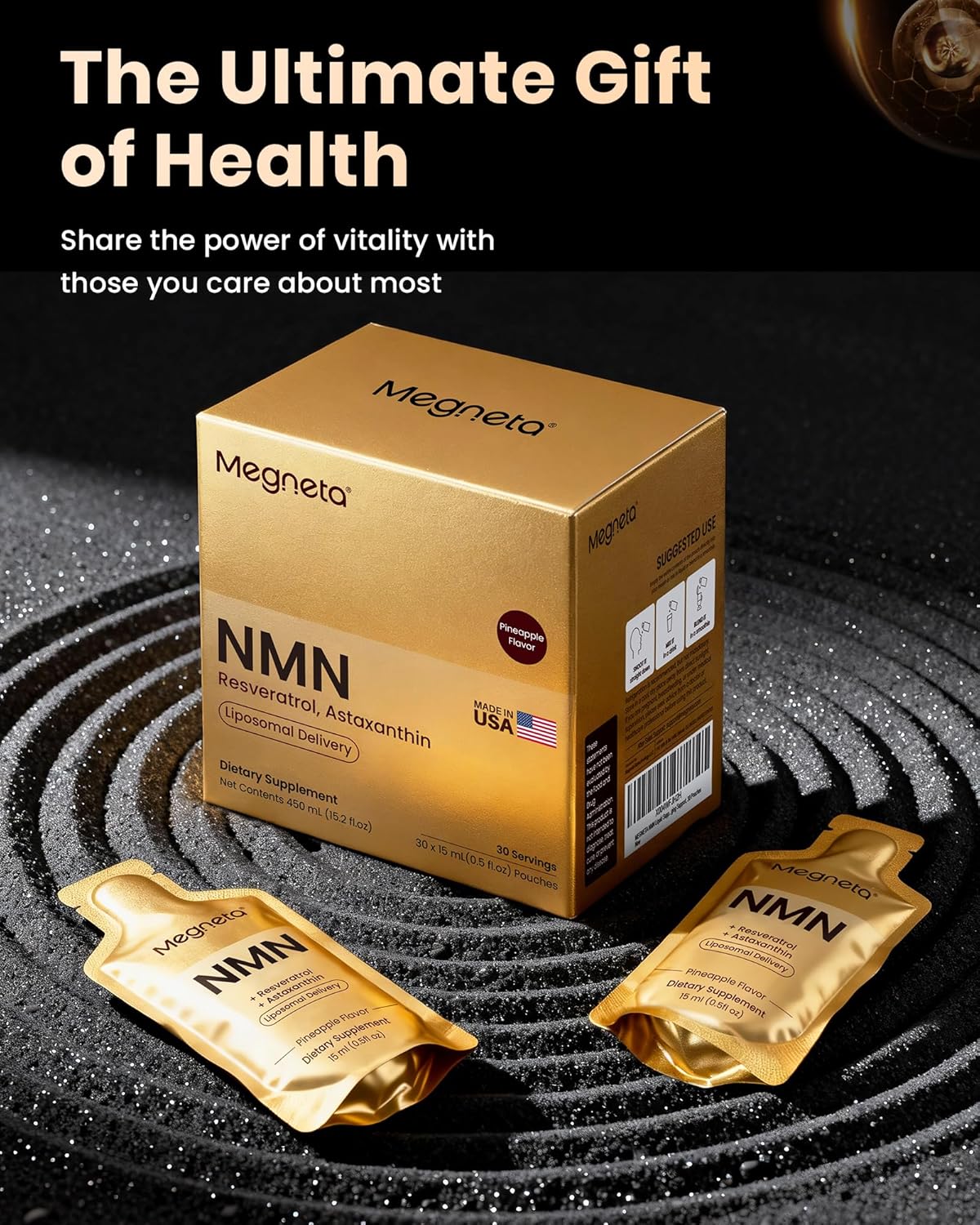 NMN 600mg Liposomal Liquid Pouches with Resveratrol 150mg, PQQ, CoQ10 & Astaxanthin-High Absorption NAD+ Booster Supplement for Cellular Energy, Healthy Aging & Longevity - Vegan - 30 Servings