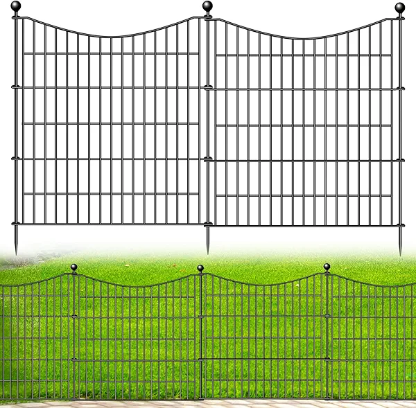 10 Panels No Dig Dog Fence Outdoor for Yard, 32 in(H) X 23.6 ft(L) Decorative Tall Garden Fence Animal Barrier, Rustproof Metal Wire Garden Edging and Borders, Temporary Fencing Stakes