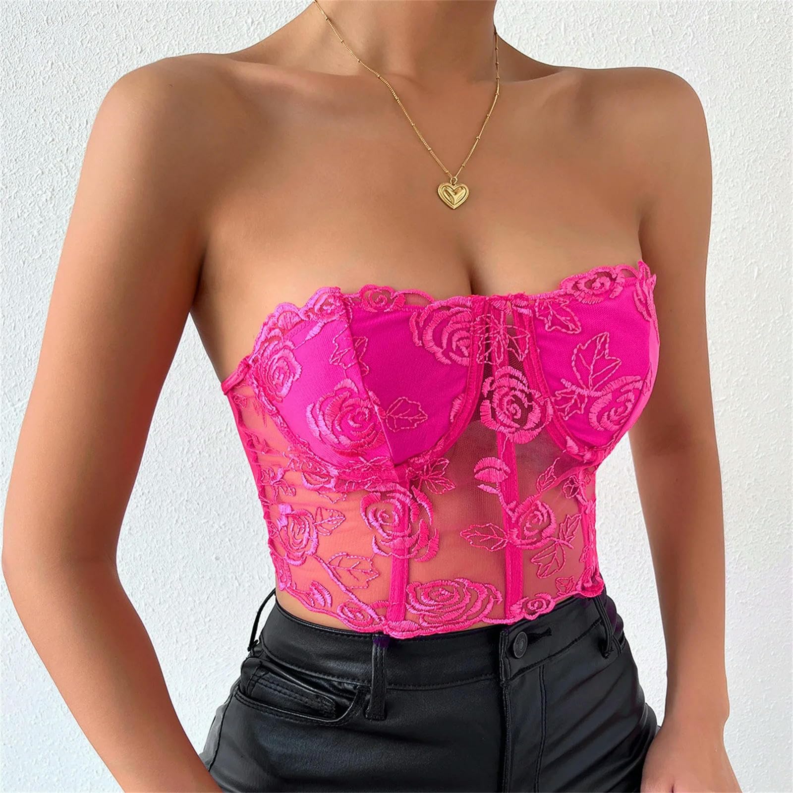 HAAR Top Bustier Aderente Rose Ricamato Giubbotto Corsetto In Pizzo Femminile Prospettiva Di Moda Top Source Wate Senza Spalline Club.