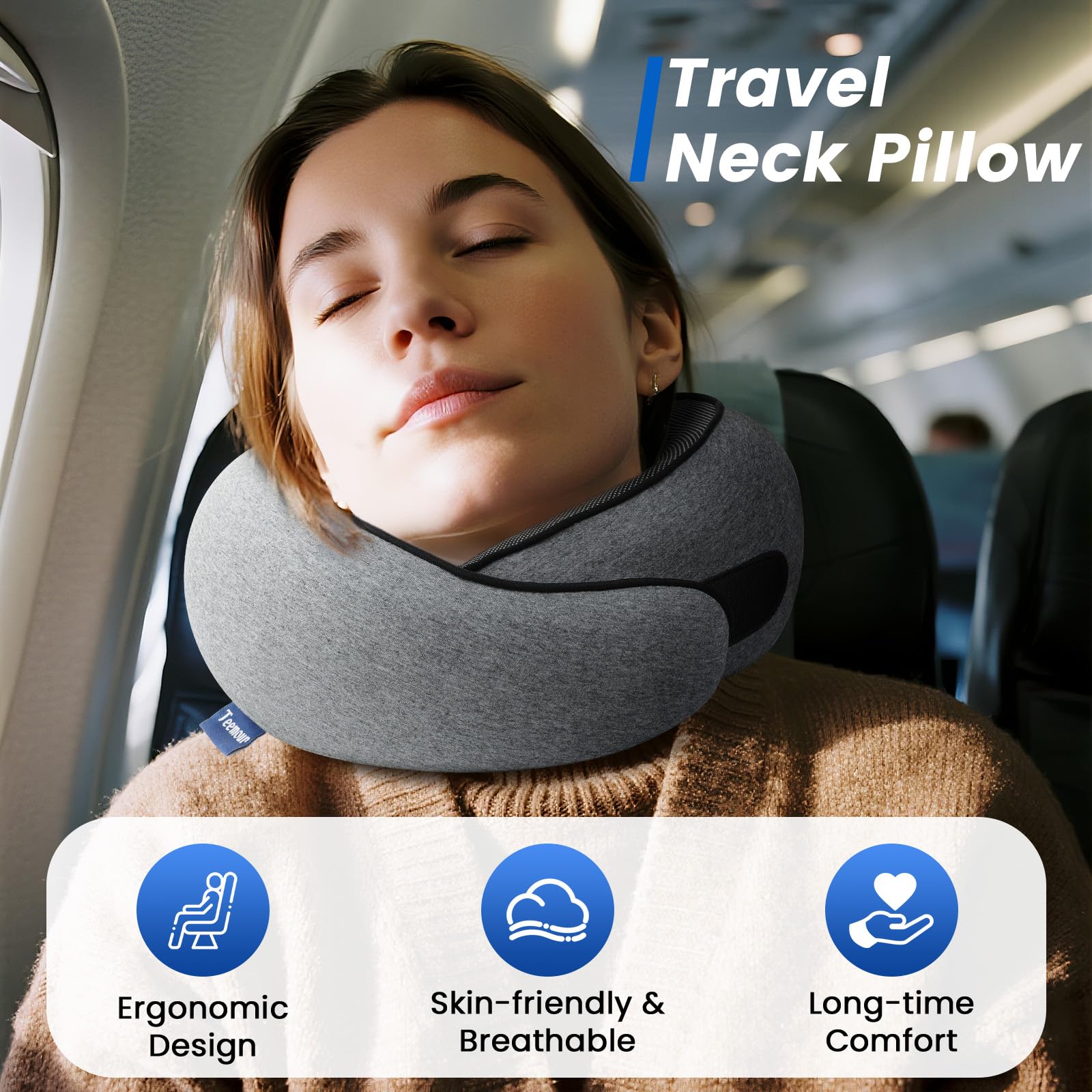 Reise-Nackenkissen für Flugzeuge, Memory-Schaum-Reisekissen mit verstellbarem Klettverschluss, komplettes Set enthält 3D-Augenmaske, Ohrstöpsel und Luxus-Tasche, tragbares Geschenk für Reiseutensilien