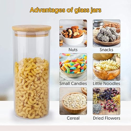 Miniatura 5 de Juego de tarros de vidrio, 0.30.512.1L de 6 tarros de vidrio con tapas y etiquetas de bambú, vidrio hermético para almacenamiento de alimentos,