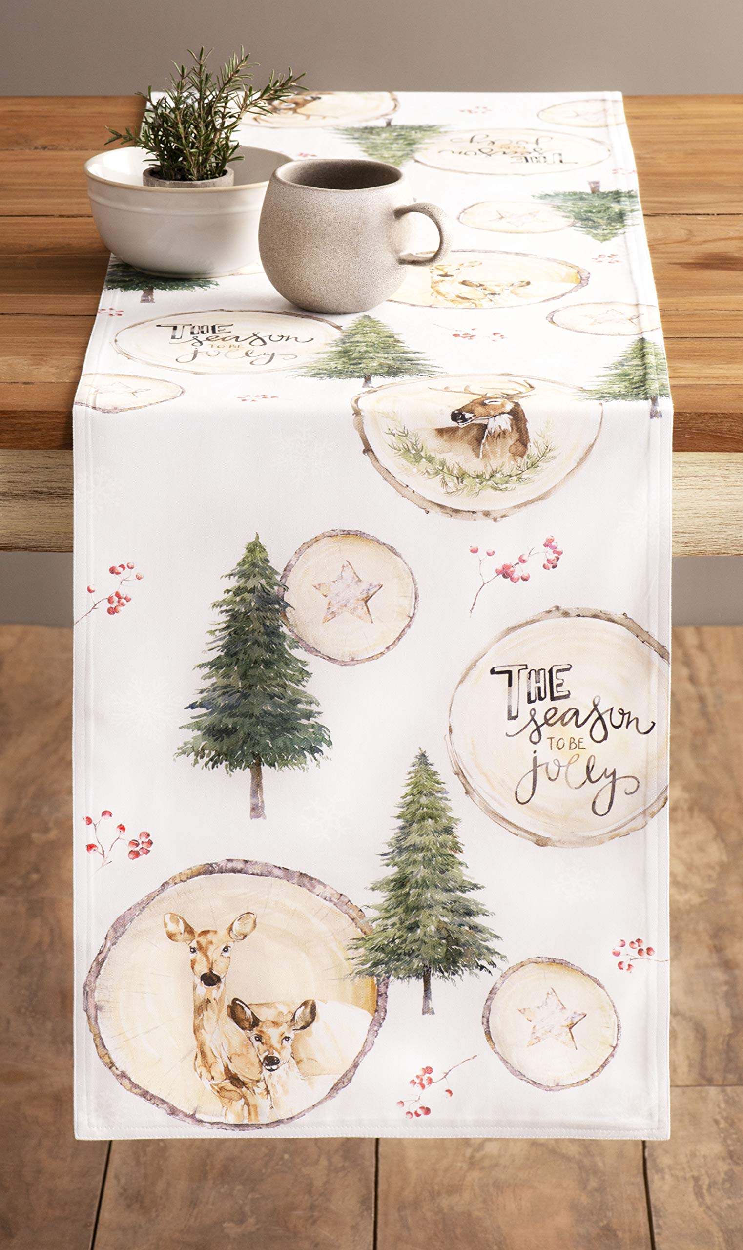 Maison D'Hermine Mountain Life Table Linen Set - 100% Cotton Runner (14.5x72") & 4 Napkins (20x20"), European Style
