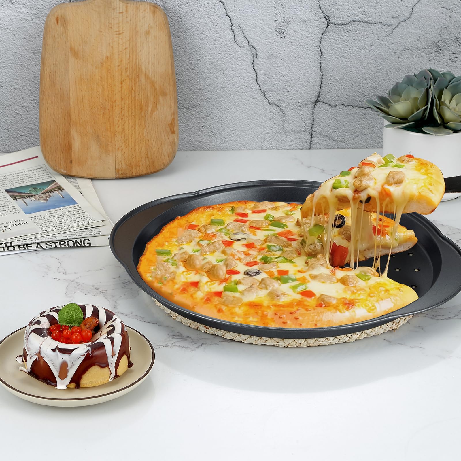 hunnycook 2 Pcs Pizza Trays for Oven -13" Pizza Pan with Holes and Handle, Carbon Steel - Image 4