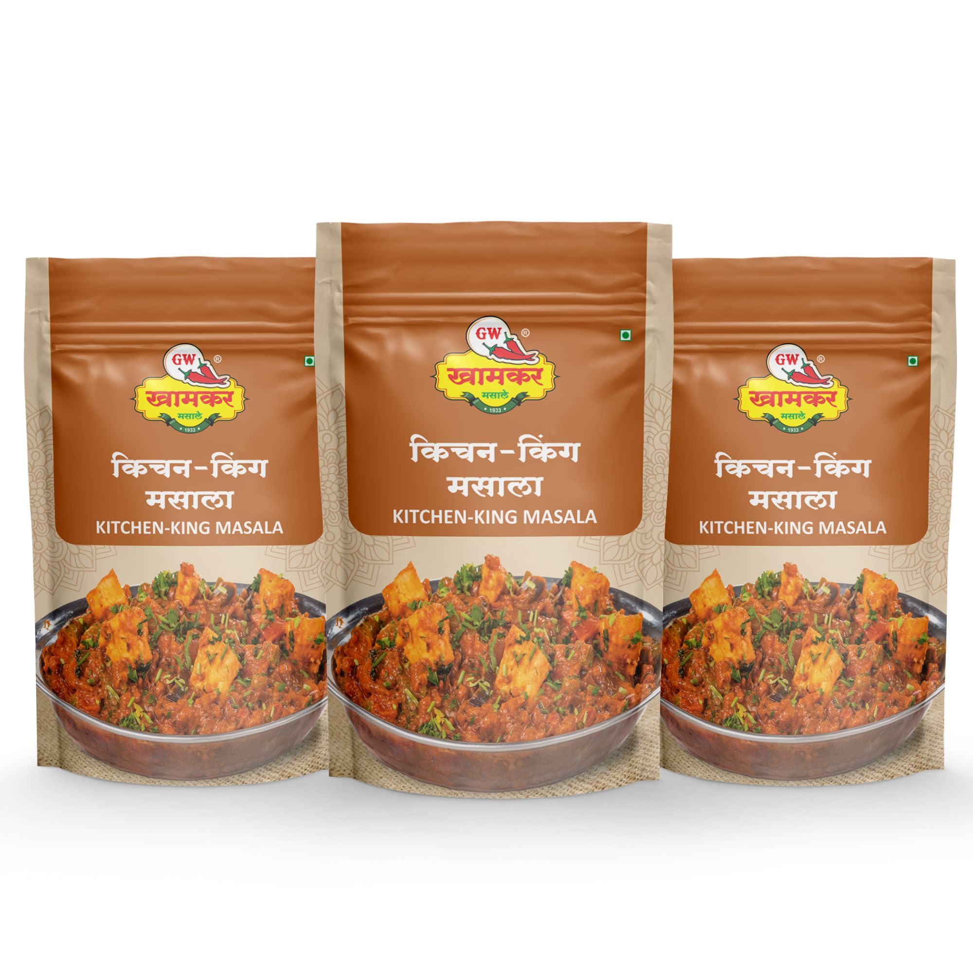 GW Khamkar Kitchen King Masala | Royal Blend of Aromatic Spices | Cold Pressed | Traditional secret recipe | All-in-One Masala | Perfect For Sabzis, Curries & Everyday Cooking | Rich Taste & Aroma | No Artificial colour and Preservatives | Pack of 3- 1 kG